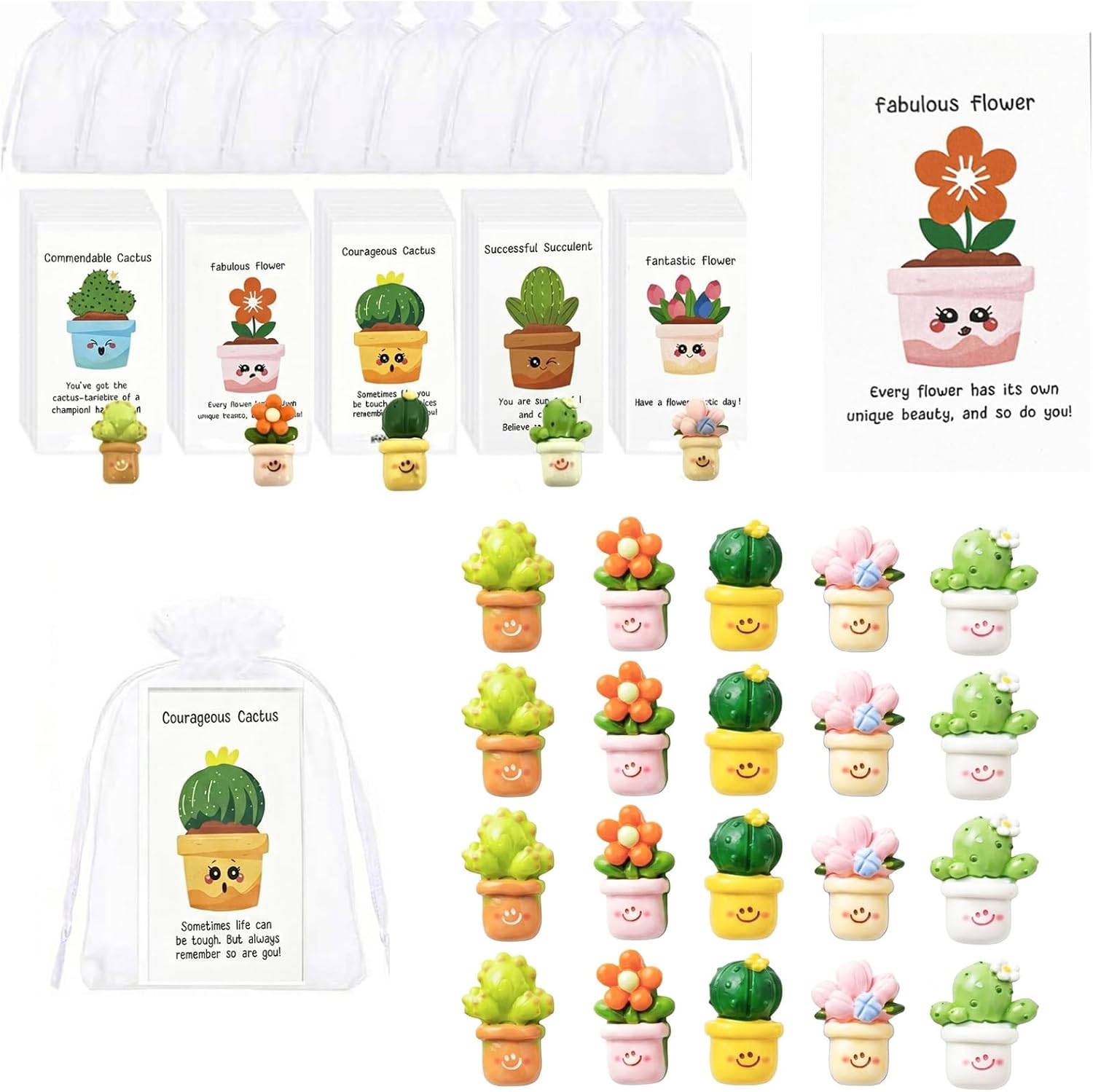 25 Sets Employee Appreciation Gifts Bulk,Thank You Cards with Mini Resin Succulents Flowers Inspirational card for Team Coworkers, Office, Student