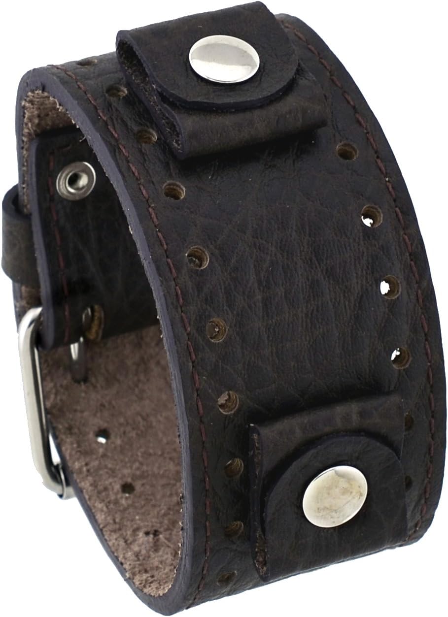 Rev #RIV-MB Riverside Buffalo Italian Design 22mm Lug Width Moro Dark Brown Wide Leather Cuff Band