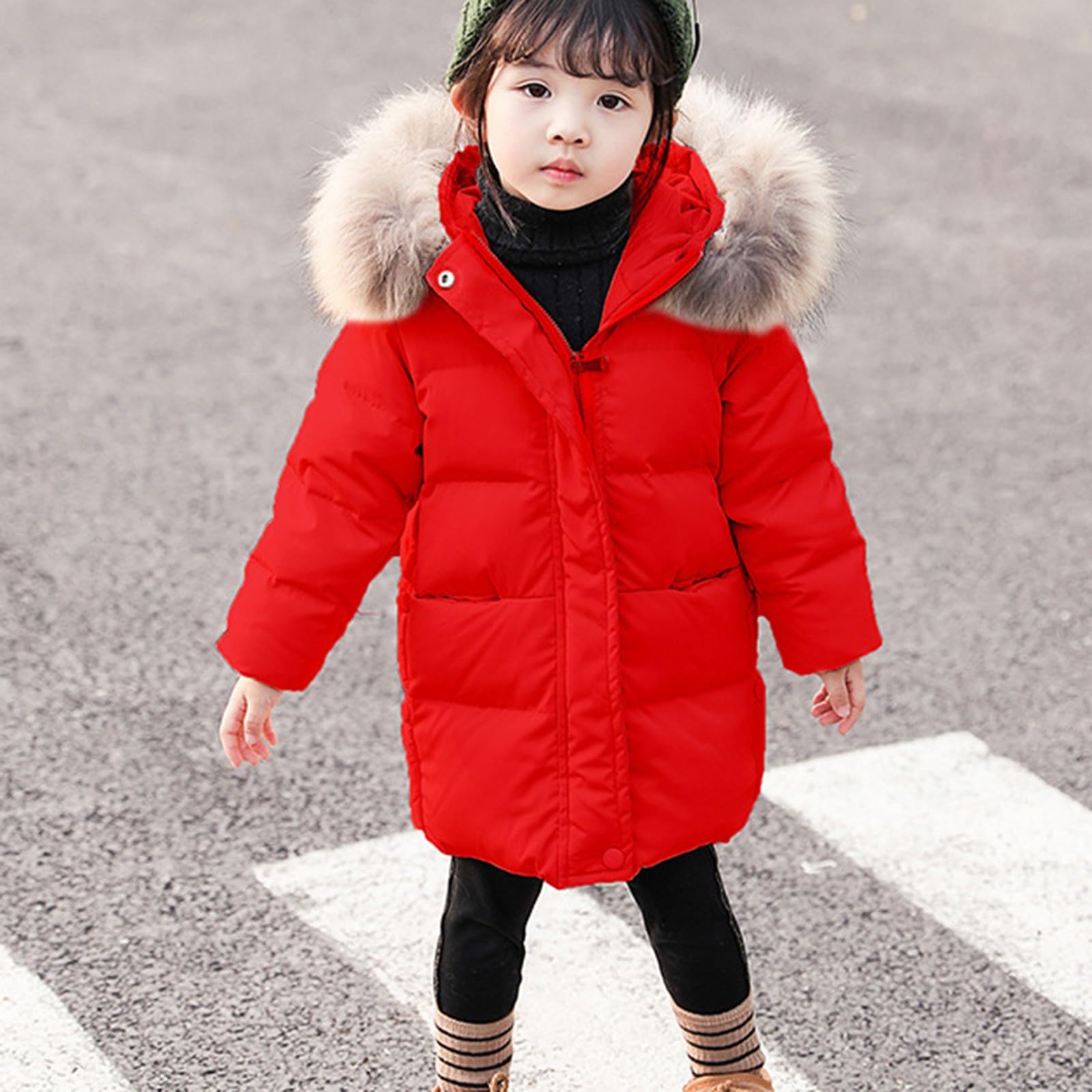 OBiQuzz Chaqueta acolchada para niña, abrigo de plumón con capucha, abrigo de invierno cálido, chaqueta de invierno larga, chaqueta de plumón, chaqueta de entretiempo ligera con cremallera, chaqueta