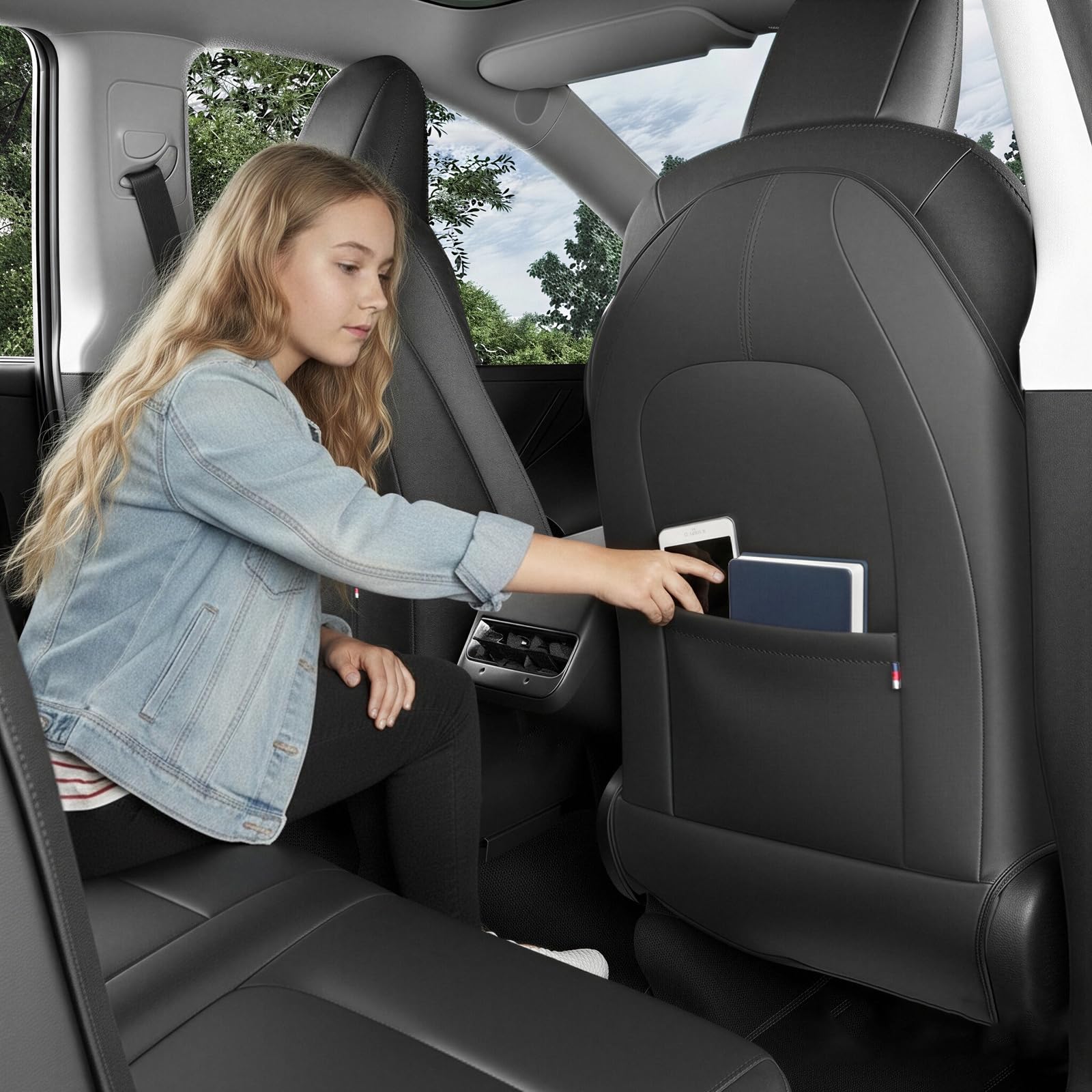 Viaviat Protège-repose-pieds pour siège Conçu pour accessoires Tesla Model Y/3/X/S (Inclus Modèle Y 2025 & Modèle 3 Highland 2024-2025) - Housse de siège arrière imperméable et anti-rayures, Lot de 2