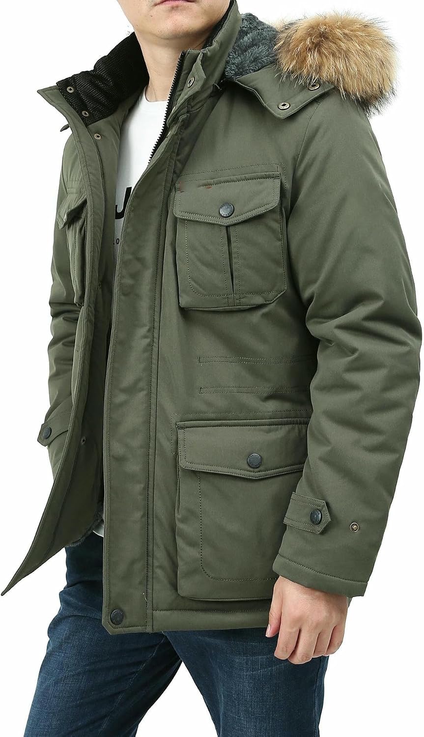 Men’s Winter Mid-length Hooded Thick Casual Utility Parka Jacket