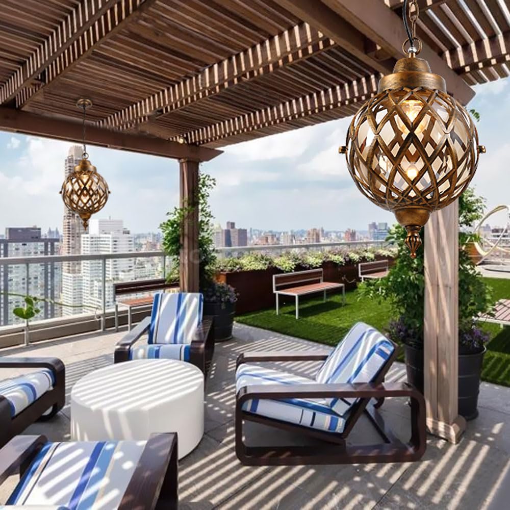XANAYXWJ Luce Impermeabile Europea per Esterni, Lampada da soffitto per corridoio Balcone Americano, lampadario a Traliccio D'uva per Padiglione Ristorante in Giardino, Paralume in Metallo (Bronzo