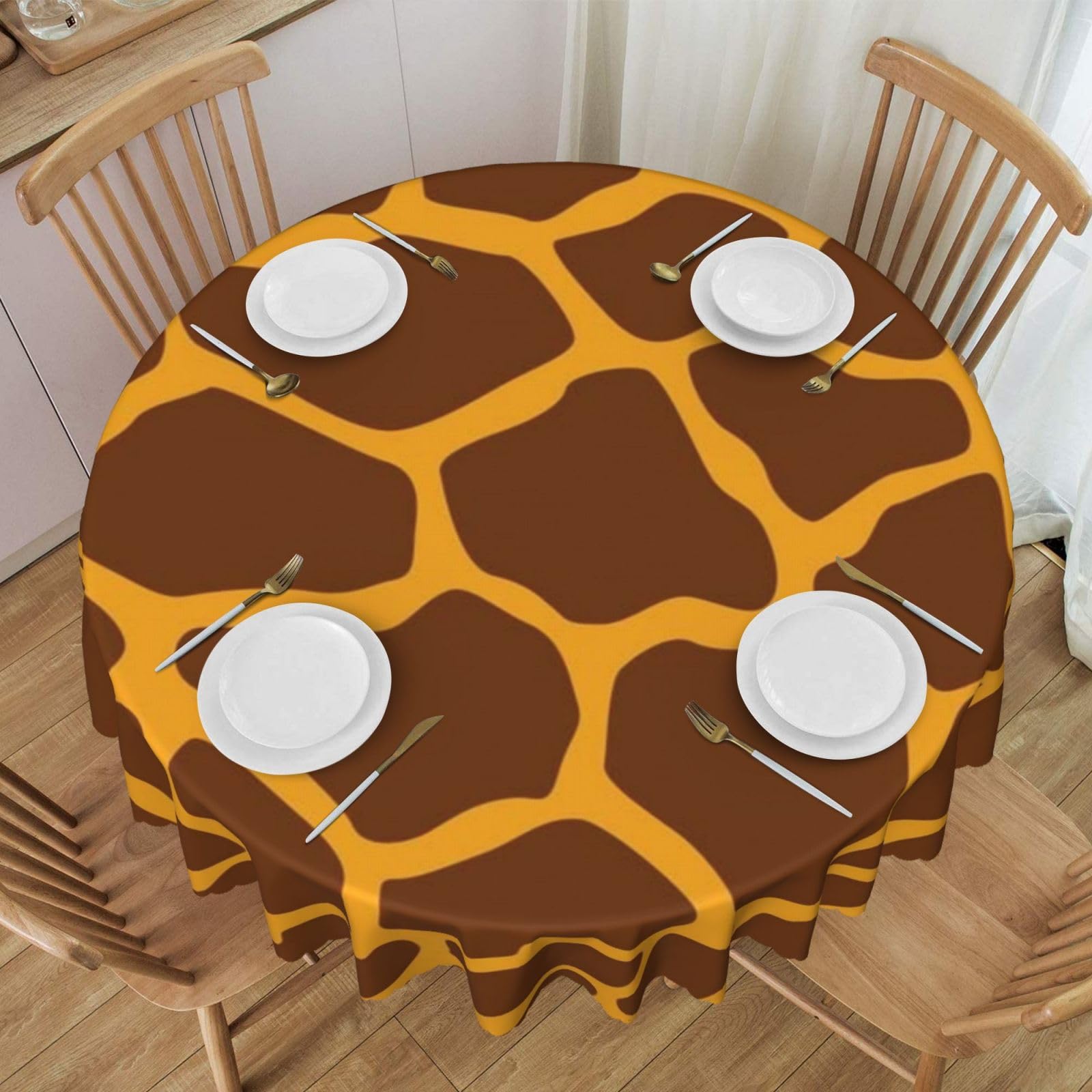 DCEHGEW 60 In Round Tablecloth with Lace, Giraffe Print Printed Oilproof & Washable Fabric Picnic Table Cloth Table Covers