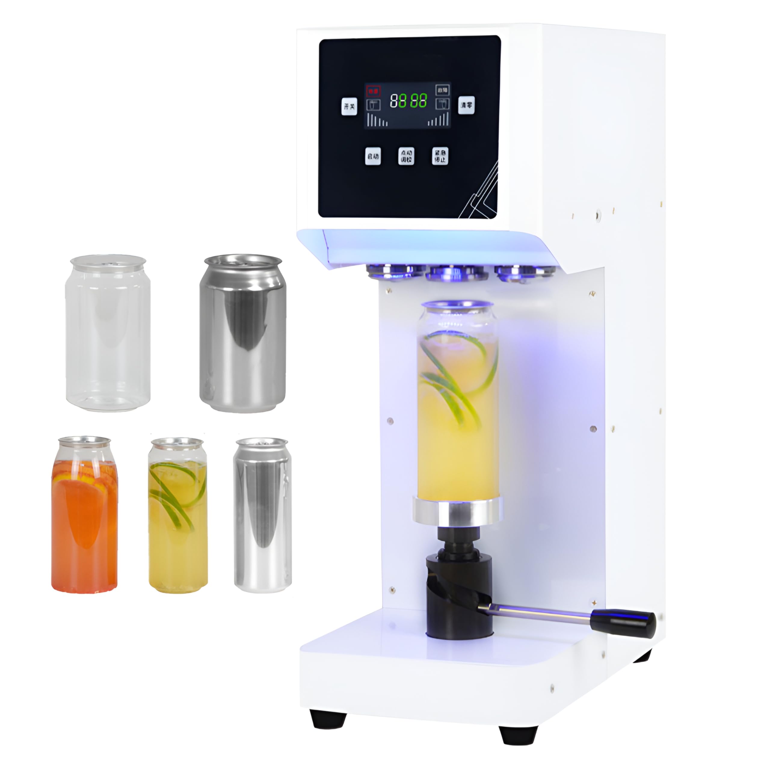 Machine de scellage automatique de canettes de 55 mm, machine à sceller électrique 415 W, hauteur d'étanchéité de 11,51 cm/17 cm/10 à 20 tasses/vitesse de scellage mini/contrôle numérique LCD