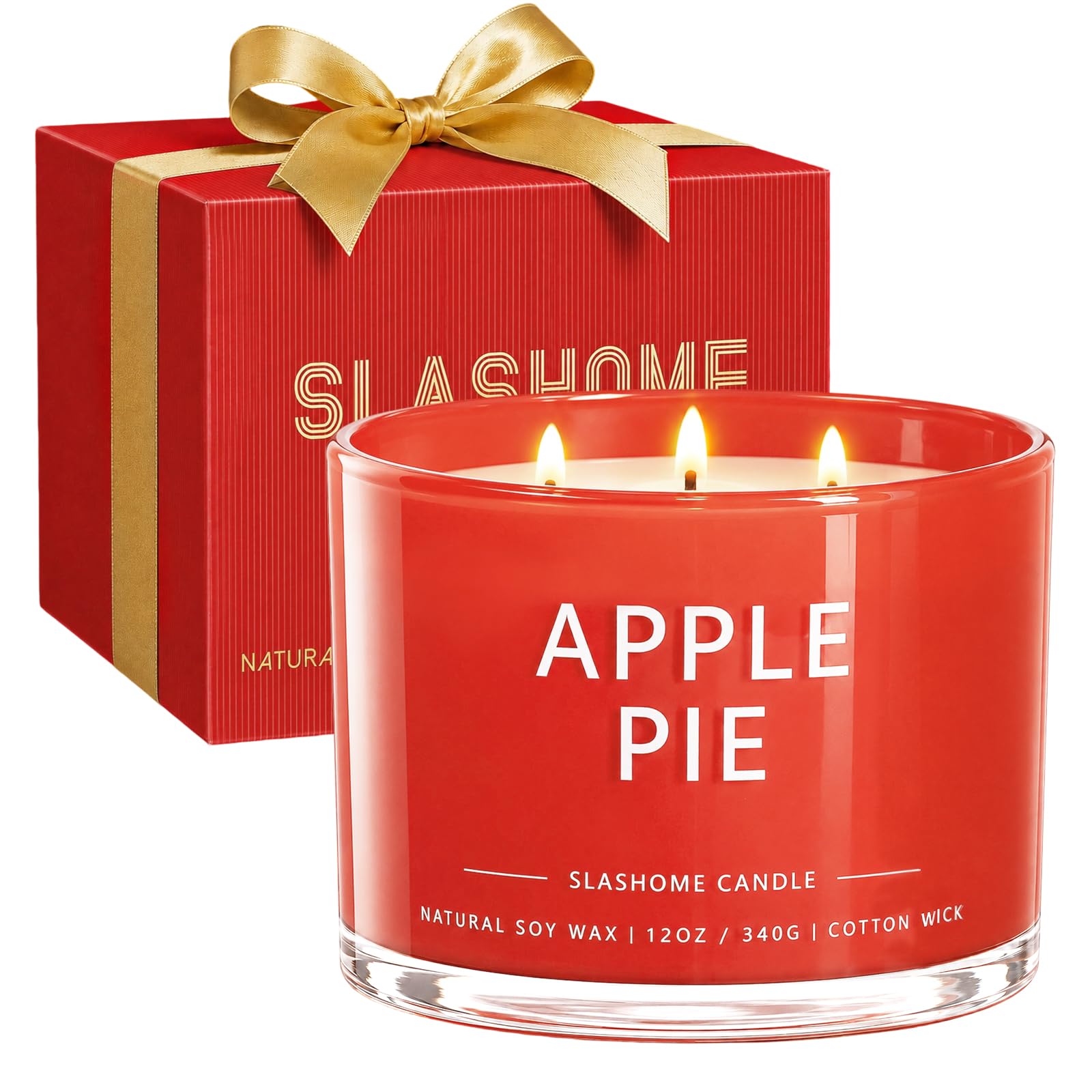slashome Apple Pie Scented Candle, 12 Oz 3-Wick Soy Wax Fall Home Decor