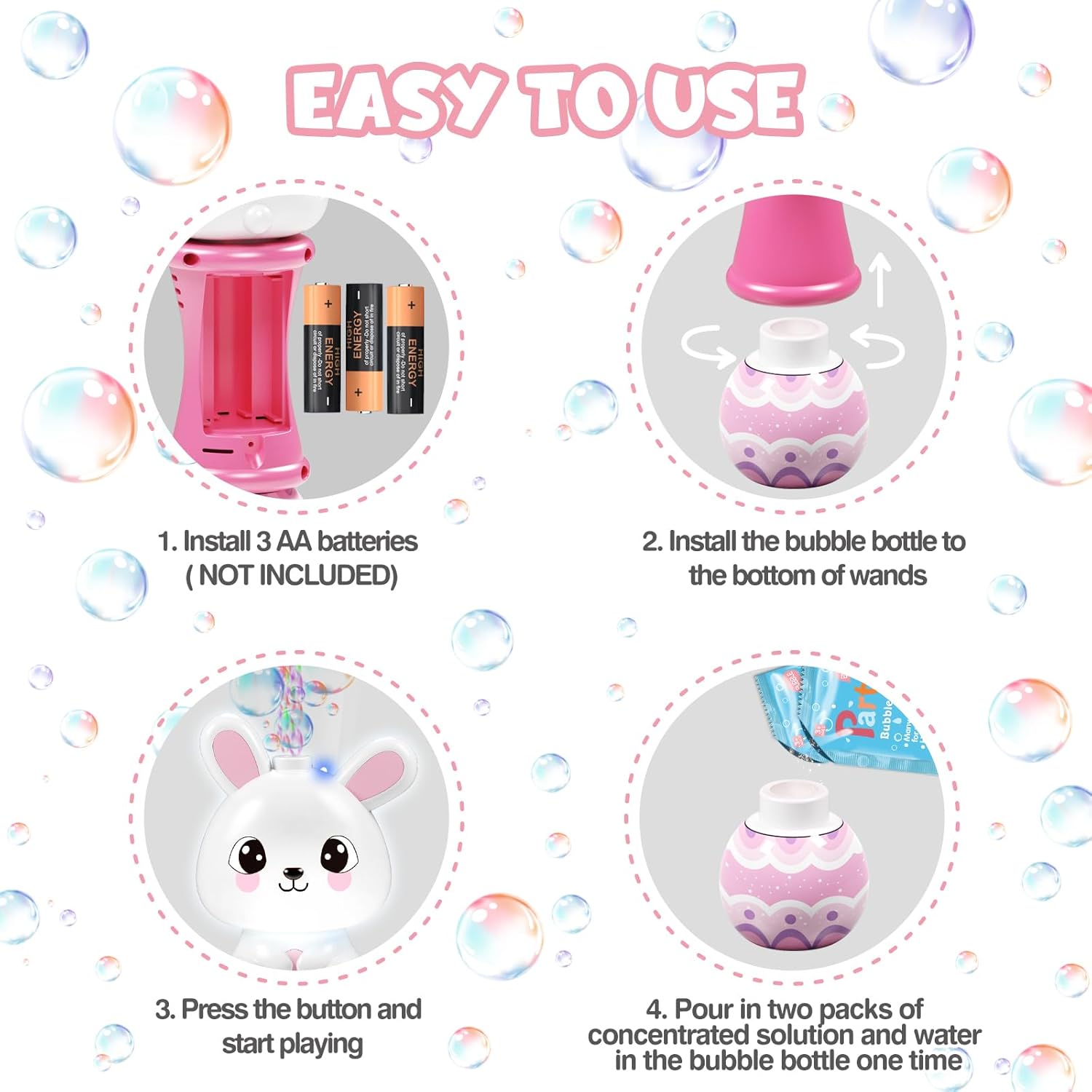 SpringFlower Bubble Blower Wand,Bubble Maker with LED Light-Up Effect for Kids,Bubble Toy for Basket Stuffers Fillers, Easter Basket Essentials, Easter Eggs Hunt