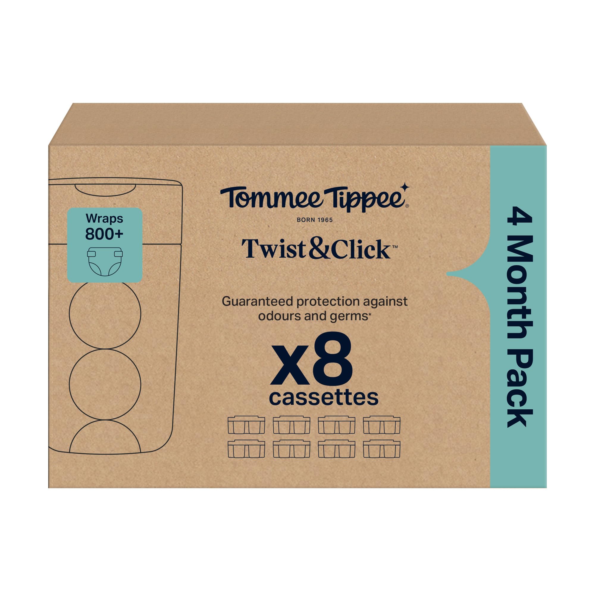 Tommee Tippee Twist and Click Advanced Nappy Bin Original Refill Cassettes, Exclusive Pack of 8, 10.5 metres each, for Easy refill and Great value, 8 X 10.5m (pack may vary). - 3