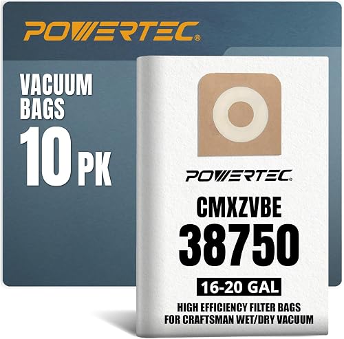 POWERTEC 38750 Shop Vac Bags for Fine Dust, Works for…