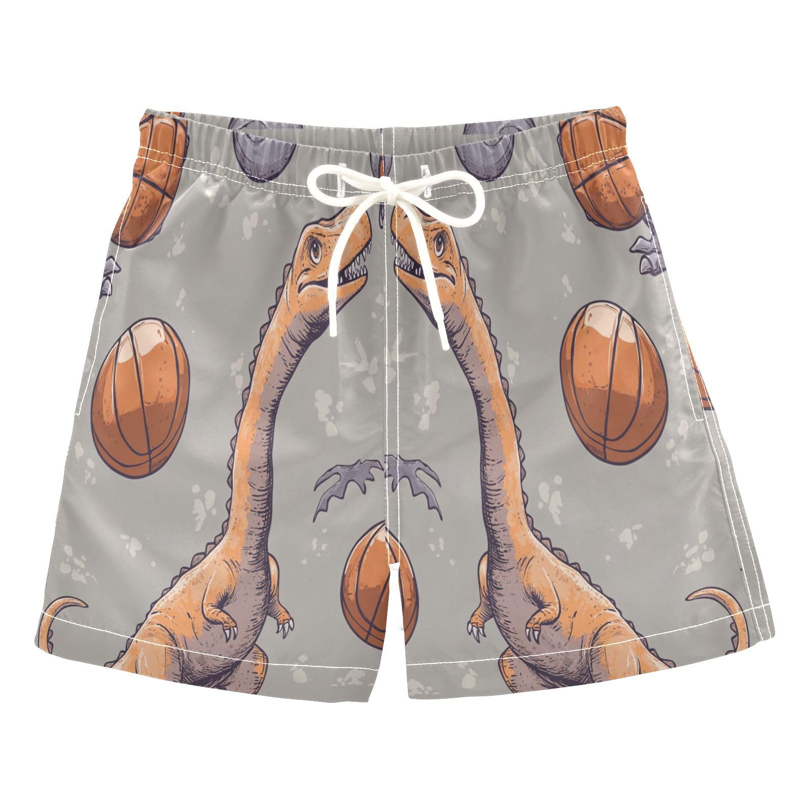 Jucciaco Boys Beach Board Shorts Dinosaur Basketball Cartoon Quick Dry Swim Trunk Swimwear for Kids