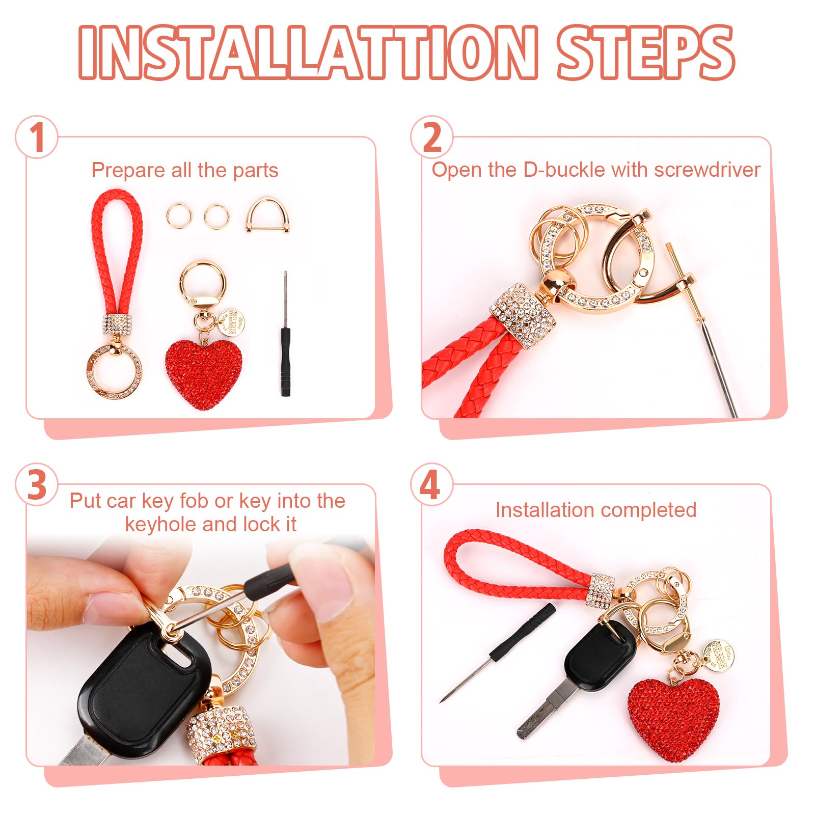 Car Keychain for Women with Rhinestone Heart Shape Bling Girl Cute Keychain for Christmas,Personalized Gift