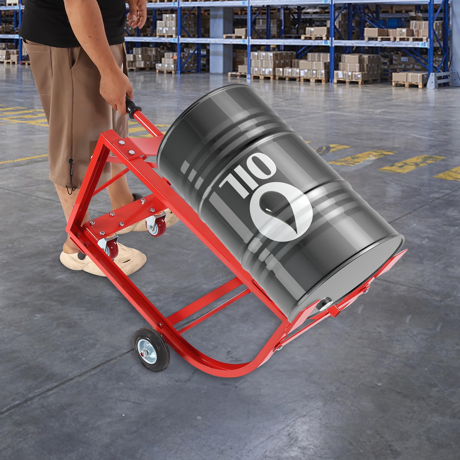 Supporto per fusti da 55 galloni, Rosso, Mobile, con Ruote, capacità 600 libbre, Robusto, per officine, fabbriche, Garage e Magazzini