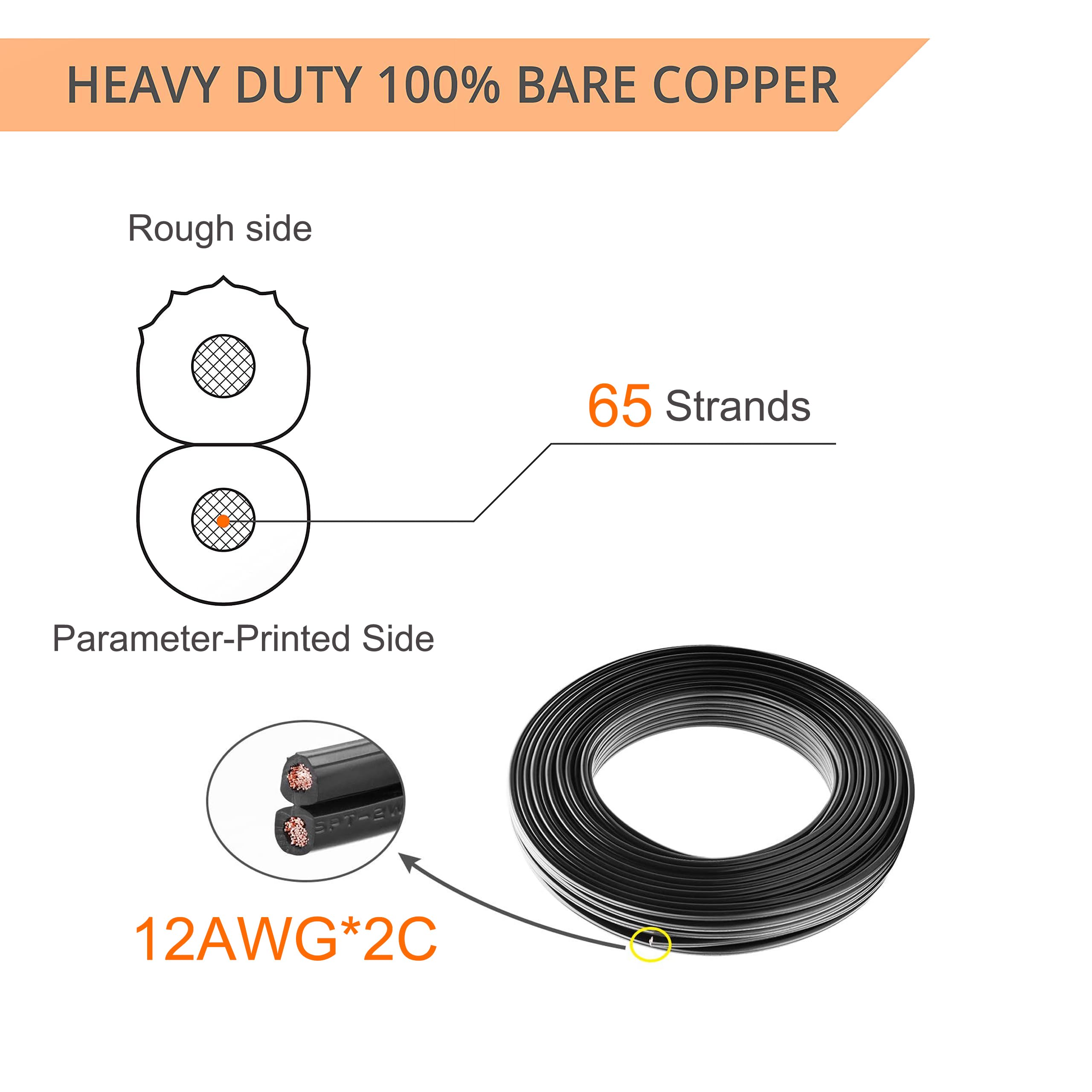 UBOORY 12 Gauge Wire 2 Conductor 100FT, 12/2 Low Voltage Landscape Wire, for Low Voltage, Outdoor Direct Burial Electrical Wire, Copper Wire