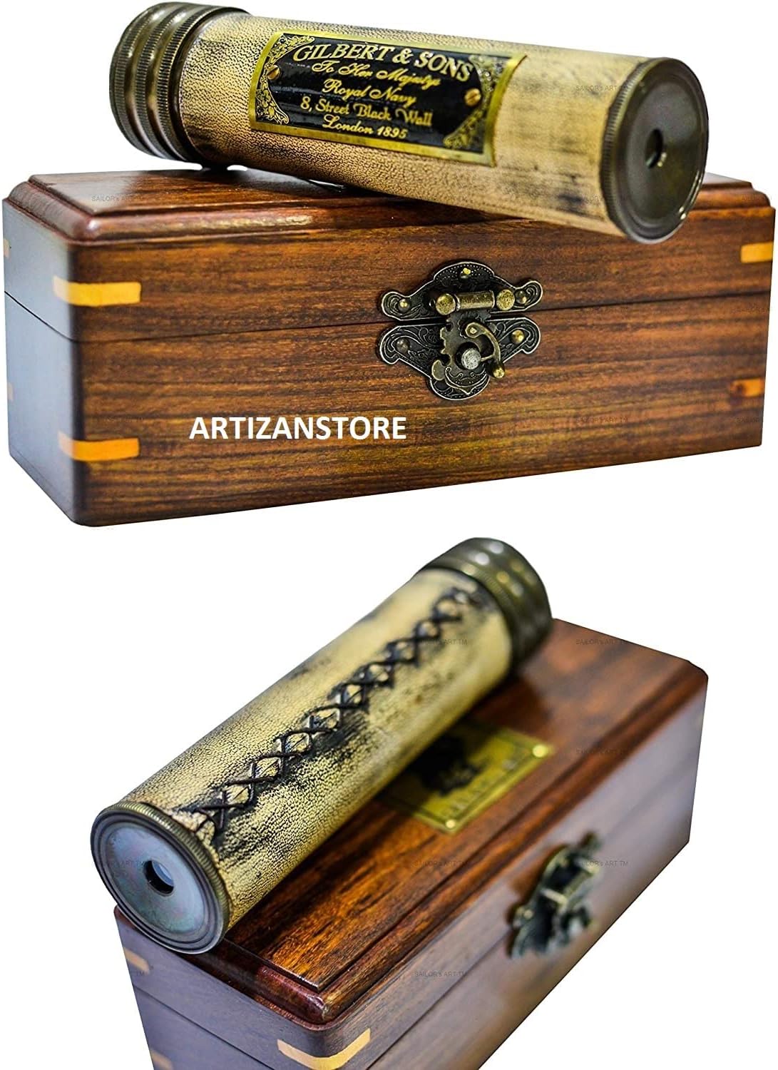 Handmade Brass Telescope with Wooden Box - Vintage Look - Antique Finish - Telescope for Kids Friends Family Children