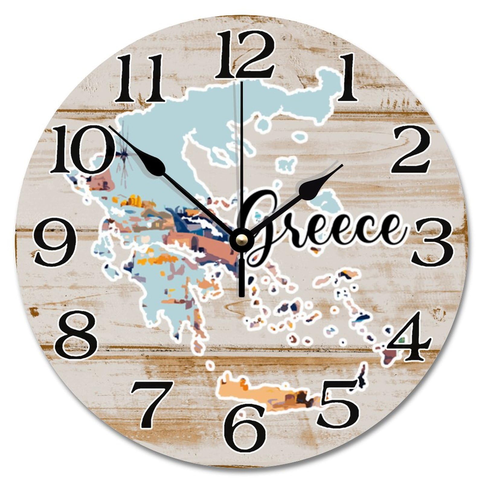 Grande horloge murale paysage de Grèce pour décoration de bureau et cuisine