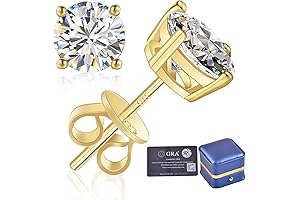 2CT D Color Certified Moissanite Stud Earrings in 14K Gold-Plated Sterling Silver