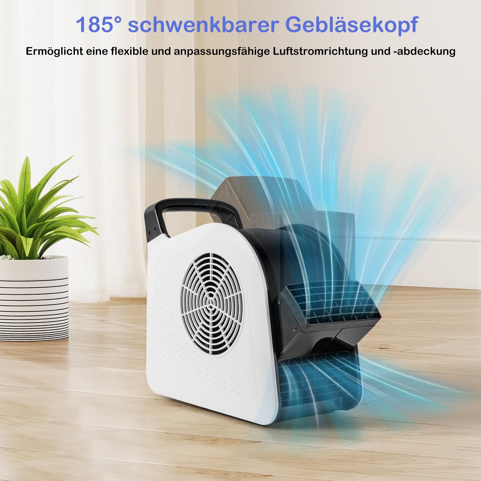 RELAX4LIFE Bodenventilator 130W, Bodengebläse mit 3 Geschwindigkeiten & 185° schwenkbarem Kopf, Floor Drying Fan zum Trocknen, Kühlen, Belüften, 2 AC-Steckdosen, Ventilator für Zuhause, Büro, Gym