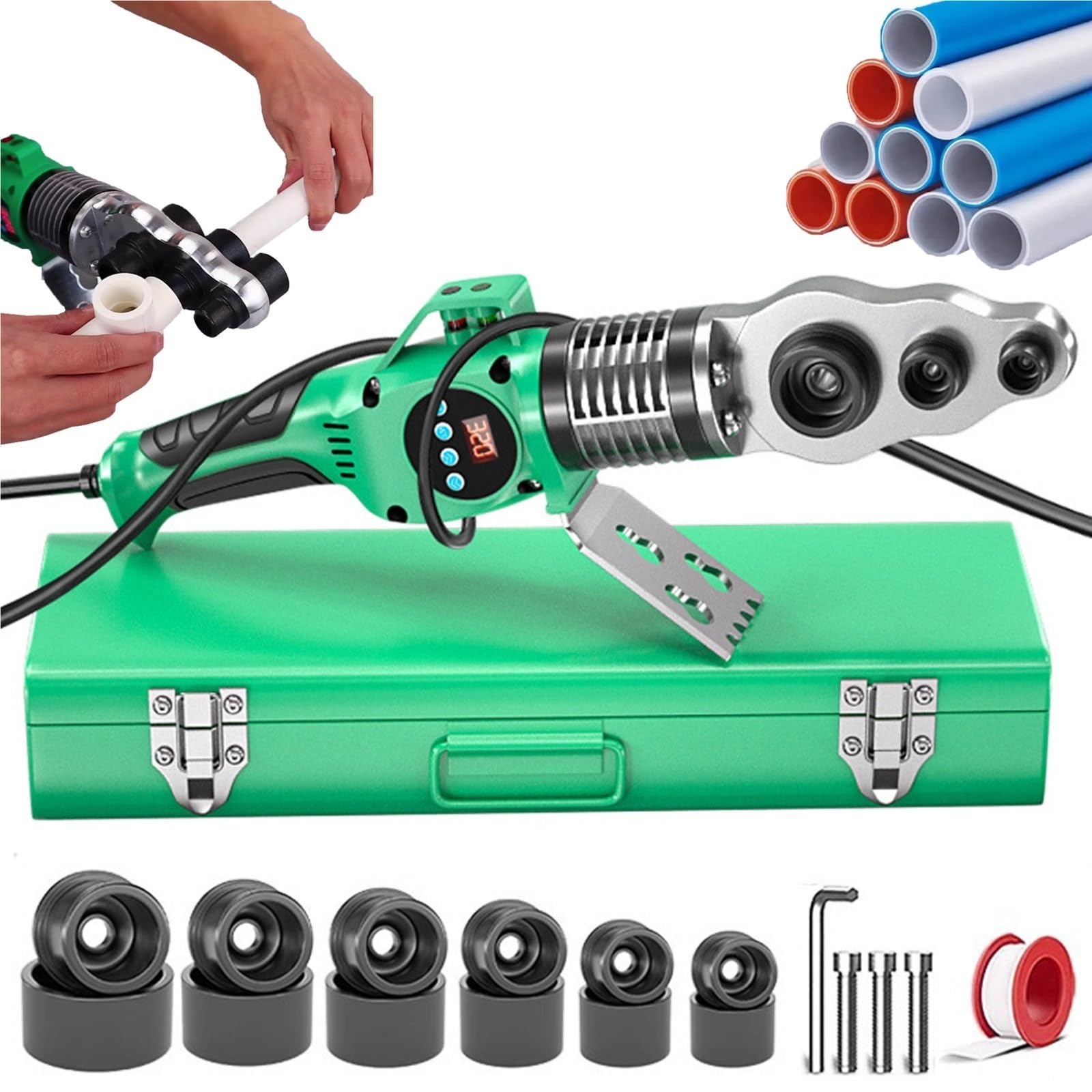 800W/1000W PPR Pipe Welder Digital Plastic Pipe Welder 0-320°C Hot Melt Machine 20-63mm Electric Welding Tool for Plumbing and Repair Shops(#63)