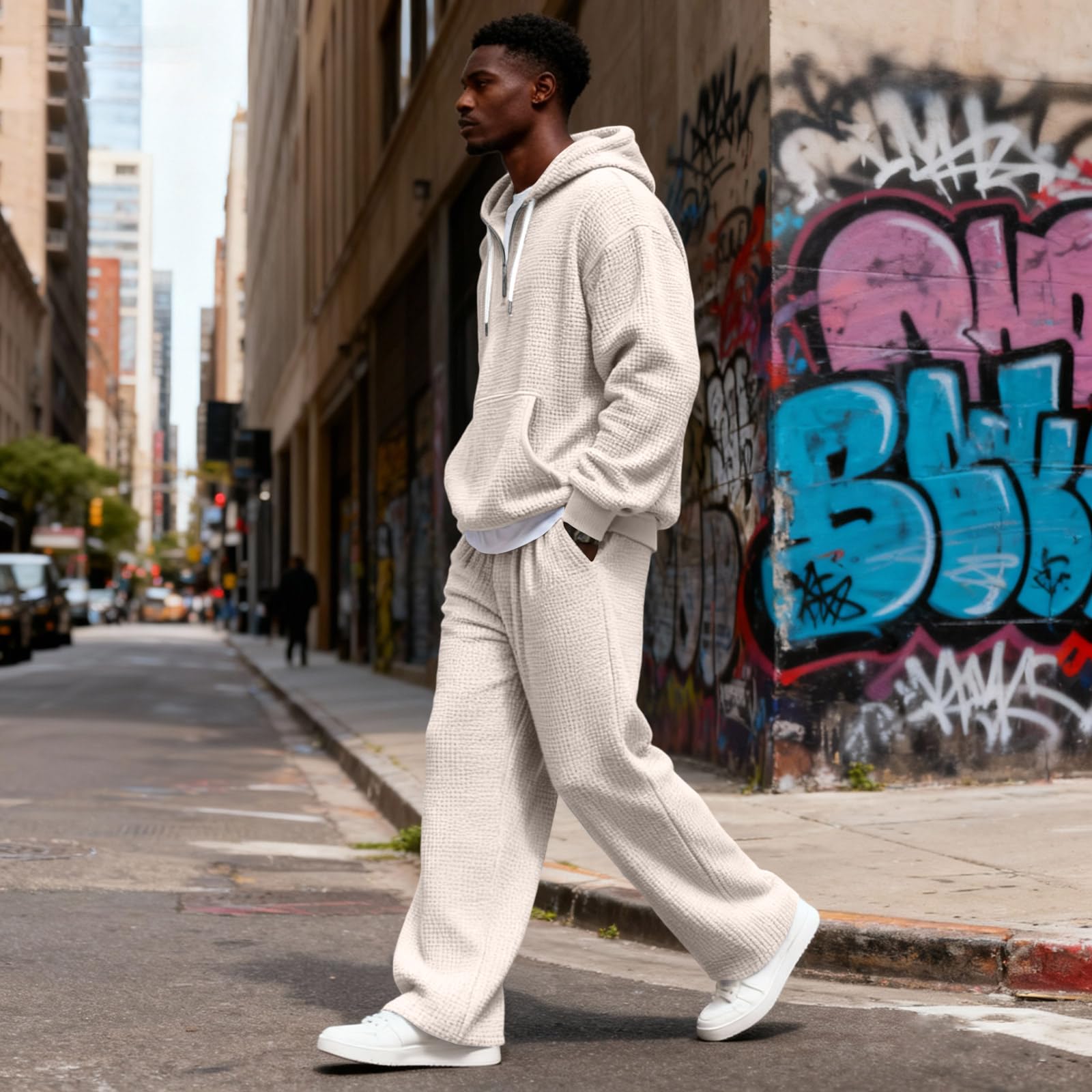 Jogginganzug Herren Einfarbig Langarm 1/4 Zip Sportanzug mit Taschen Outdoor Zweiteiler Schwitzanzug Casual Activewear Trainingsanzug Jogginghose Tracksuit Freizeit Hoodie Set Sweatshirt