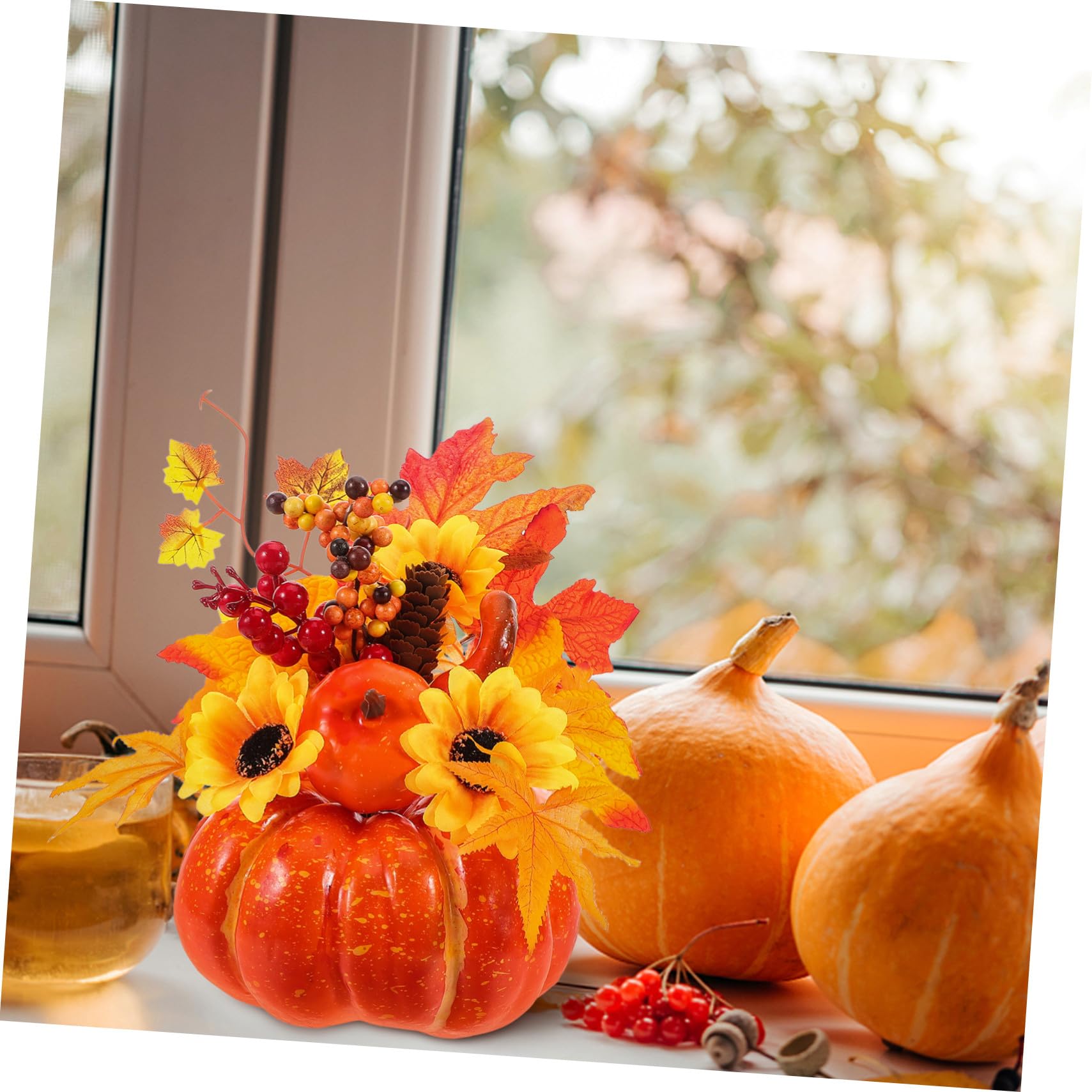 STOBAZA Decorazione Autunnale Zucca Finta Grande a Forma di Zucca Girasole Artificiale in Plastico Robusto e Salvaspazio per Festival di Autunno e Arredamento Casa