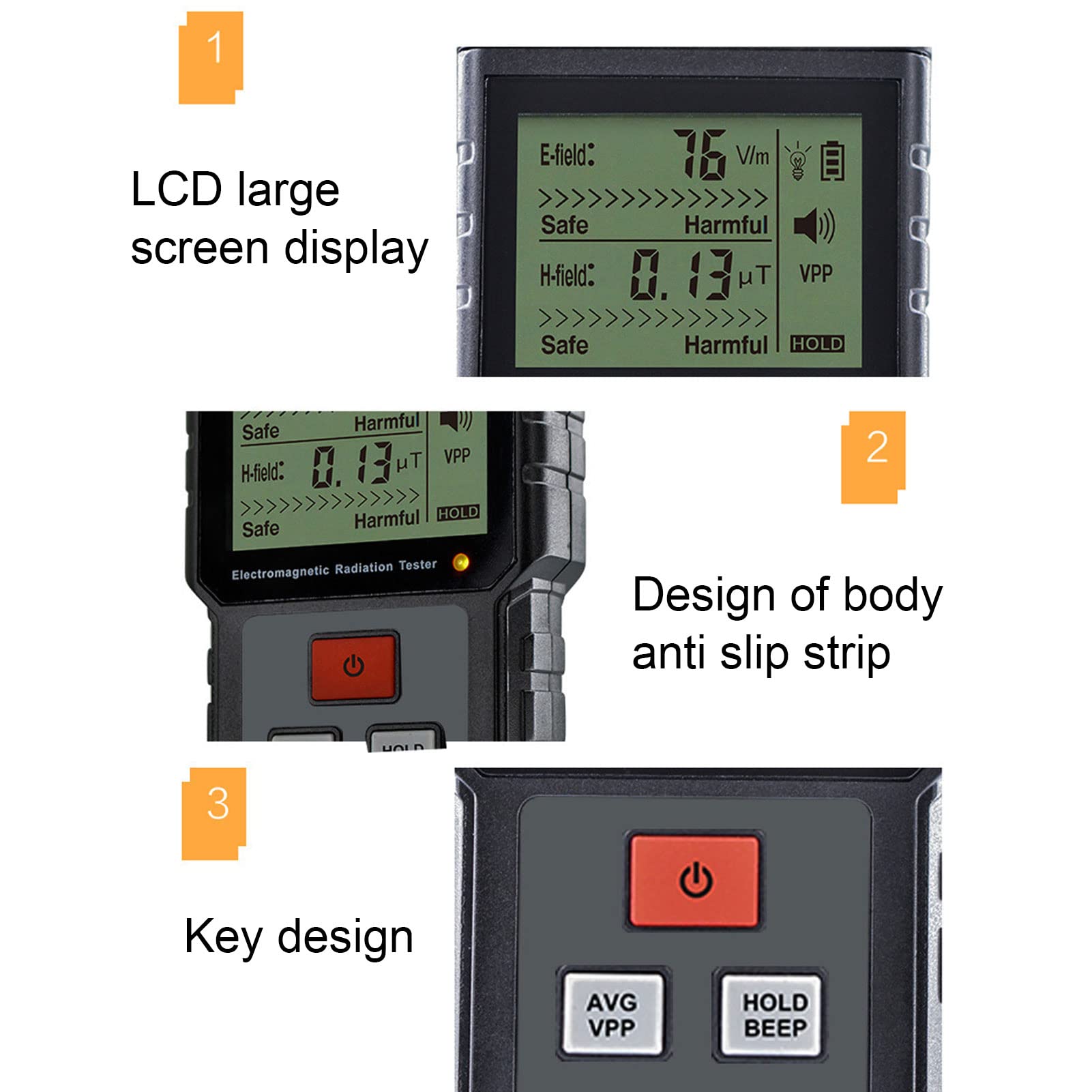 Tester per Radiazioni Elettromagnetiche, Tester EMF Ad Alta Sensibilità e Ampio Range di Misurazione Misuratore EMF LCD da 1V/M a 1999V/M Tester per Radiazioni Elettromagnetiche per Ispezioni EMF