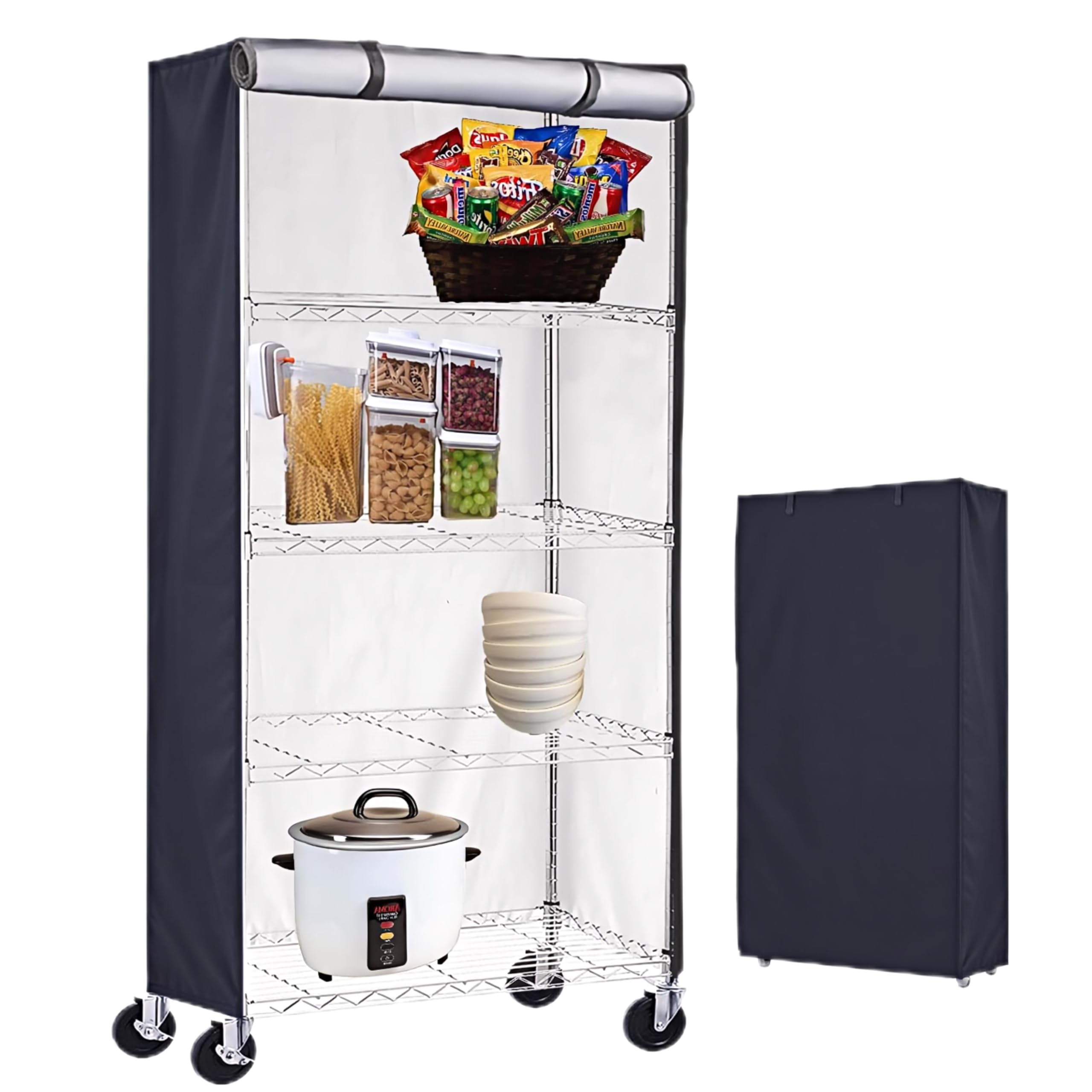 Harry Forest Waterproof Shelf Cover,600D Heavy Duty Wire Shelving Unit Cover,Shelf Display Rack Protector with Zipper,(Black,Fits 36