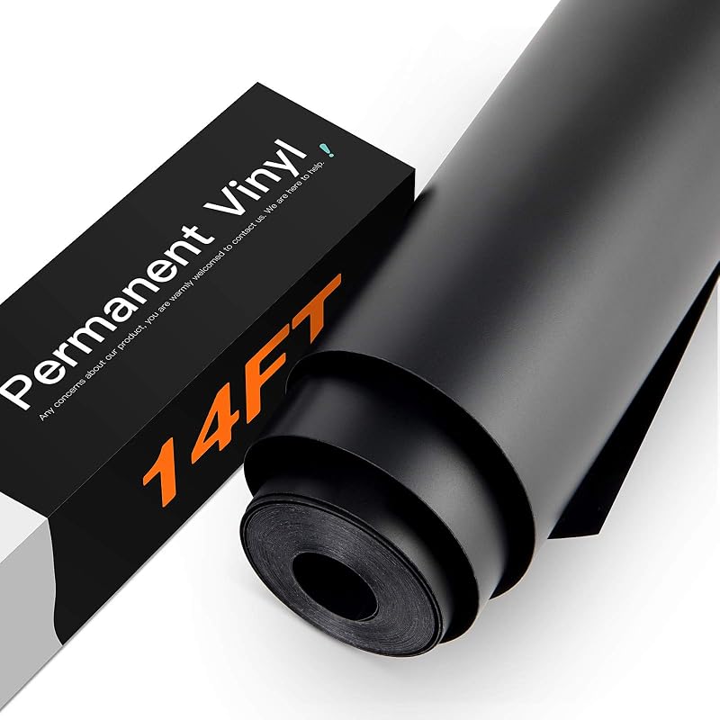 HTVRONT Matte Black Permanent Vinyl Roll, 12" x14FT, for Car Decals & Signs | Waterproof, Easy to Weed & Cut, Compatible with Cricut Silhouette Cameo Machines, for Home Decor, Scrapbooking, Party Decor