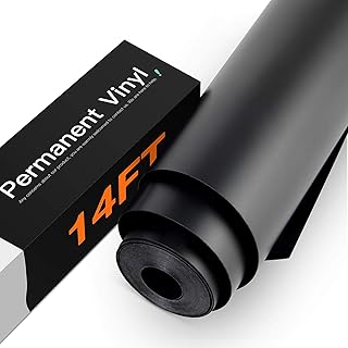HTVRONT - Vinilo negro permanente, para Cricut - Rollo de vinilo adhesivo negro de 12 pulgadas x 14 pies para Cricut, Silueta, cortadores de camafeo, letreros, álbumes de recortes, manualidades, troquelado (negro mate)