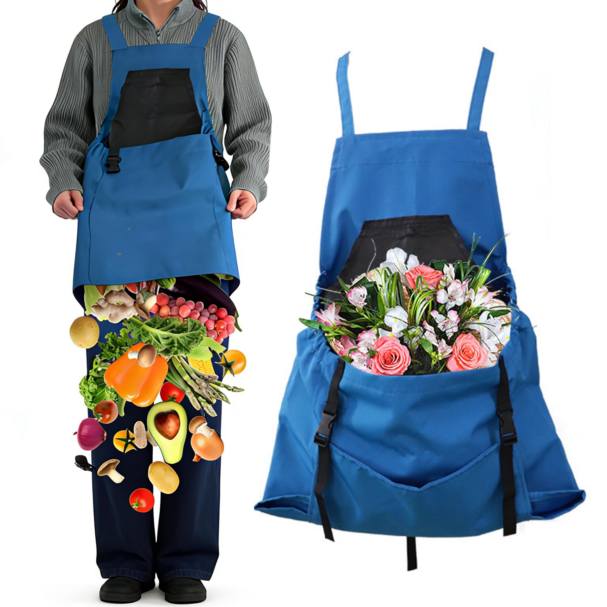 CHENNAN Tablier de jardinage avec poche à fermeture rapide Ajustable Tablier Croisé dans le Dos Imperméable avec Poches Amovibles pour Homme et Femme pour Jardinage Récolte Désherbage Peinture