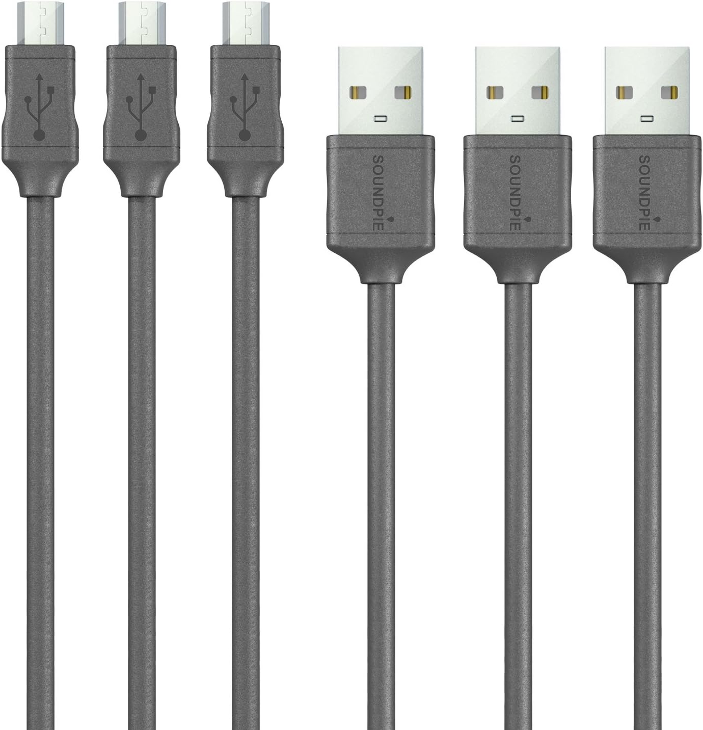 Soundpie Micro USB Cable 3.3ft (1m) 3 Pack - USB 2.0 A to Micro B High Speed - 22AWG Power Rated to 3 amp - Fast Data Sync Charge Cord - Charge Cable for Android Samsung, Cell Phone & Tablet(Black)