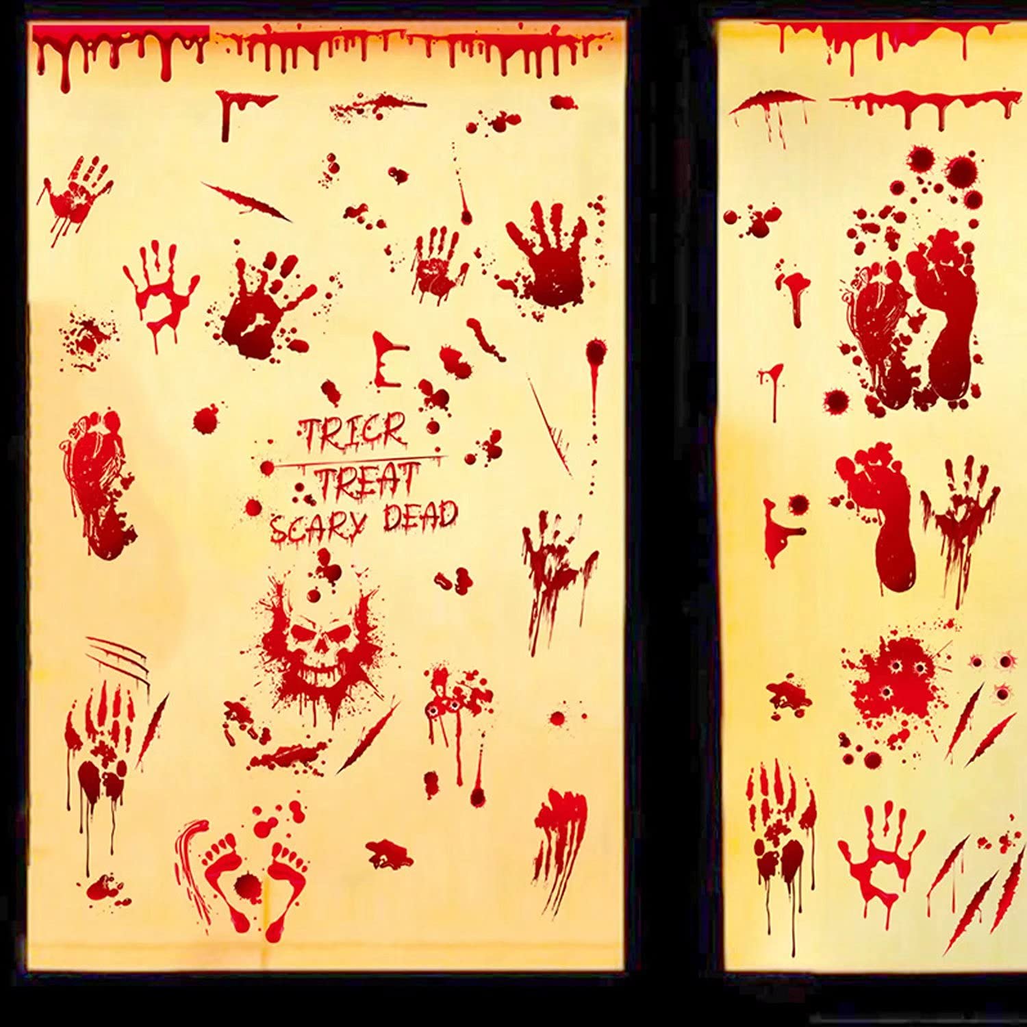 Autocollants Fenêtre Halloween - Empreintes De Mains Sanglantes, Fantômes Et Chauves-souris - Décorations Amovibles Et Réutilisables En PVC - 14