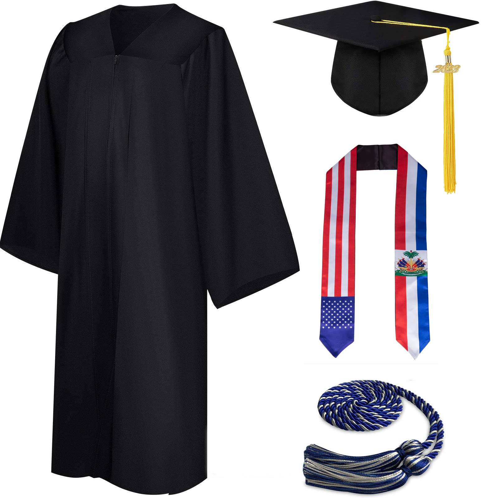 Buy JIN JING BAOUnisex Graduation Matte Gown Cap Tassel Set Honor Cord