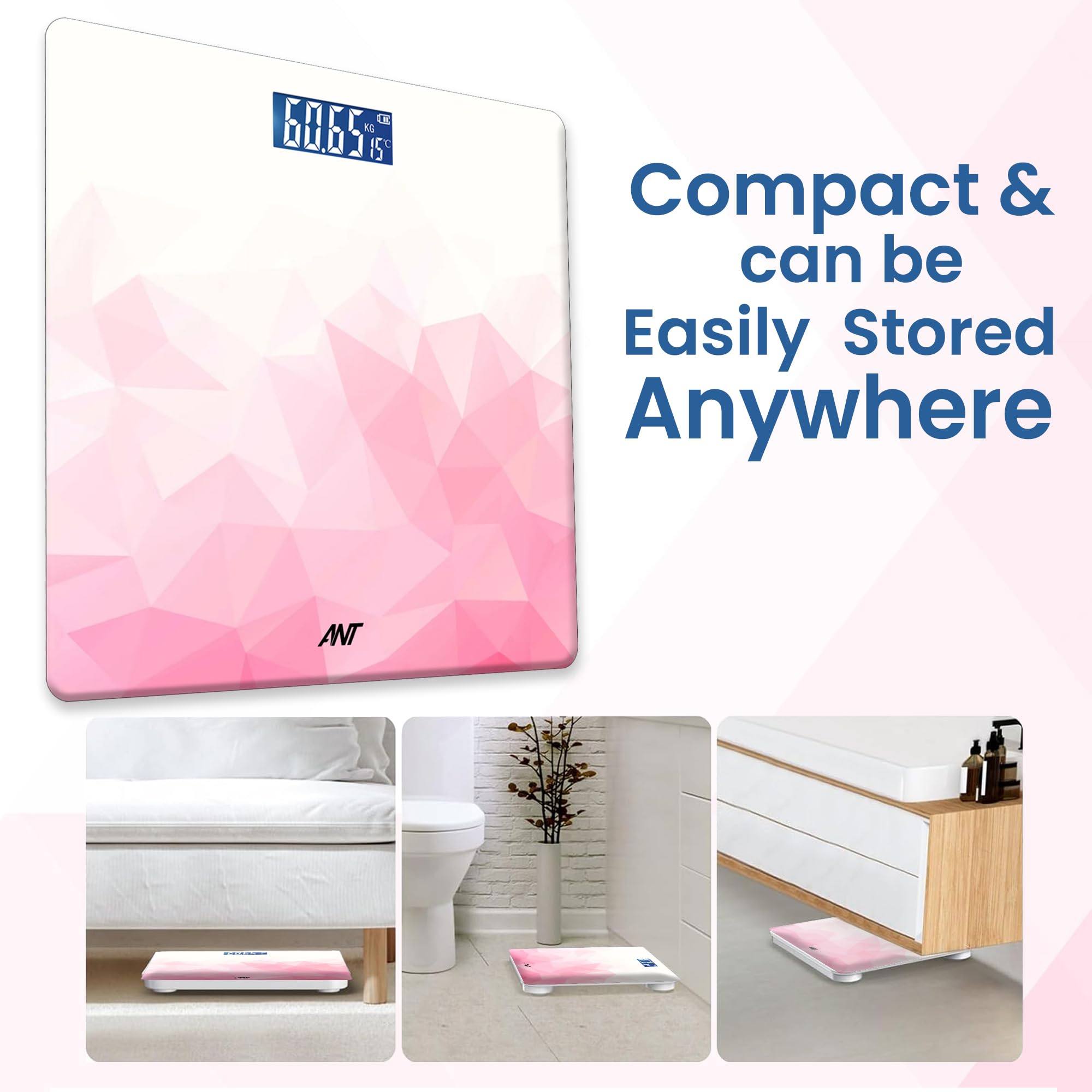ANT Flora Ruby Digital Personal Weighing Scale for Body Weight, 180kg Capacity, High Precision Strain Sensor, LCD Backlit Display, 5mm Tempered Glass, Auto On/Off, 40 Months Warranty 1