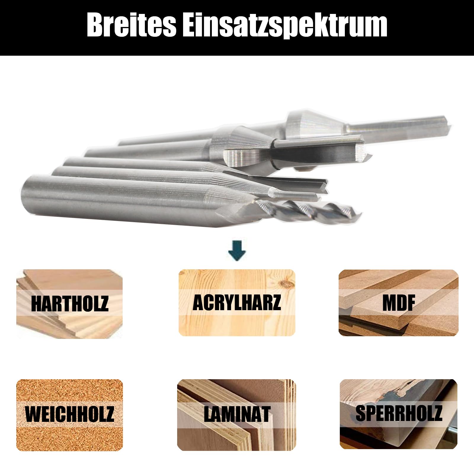 Fresa per scanalature da 8 mm, 5 pezzi, set di frese per frese da 2/3/4/5/6 mm, fresa per fresa superiore, punte per fresa per legno