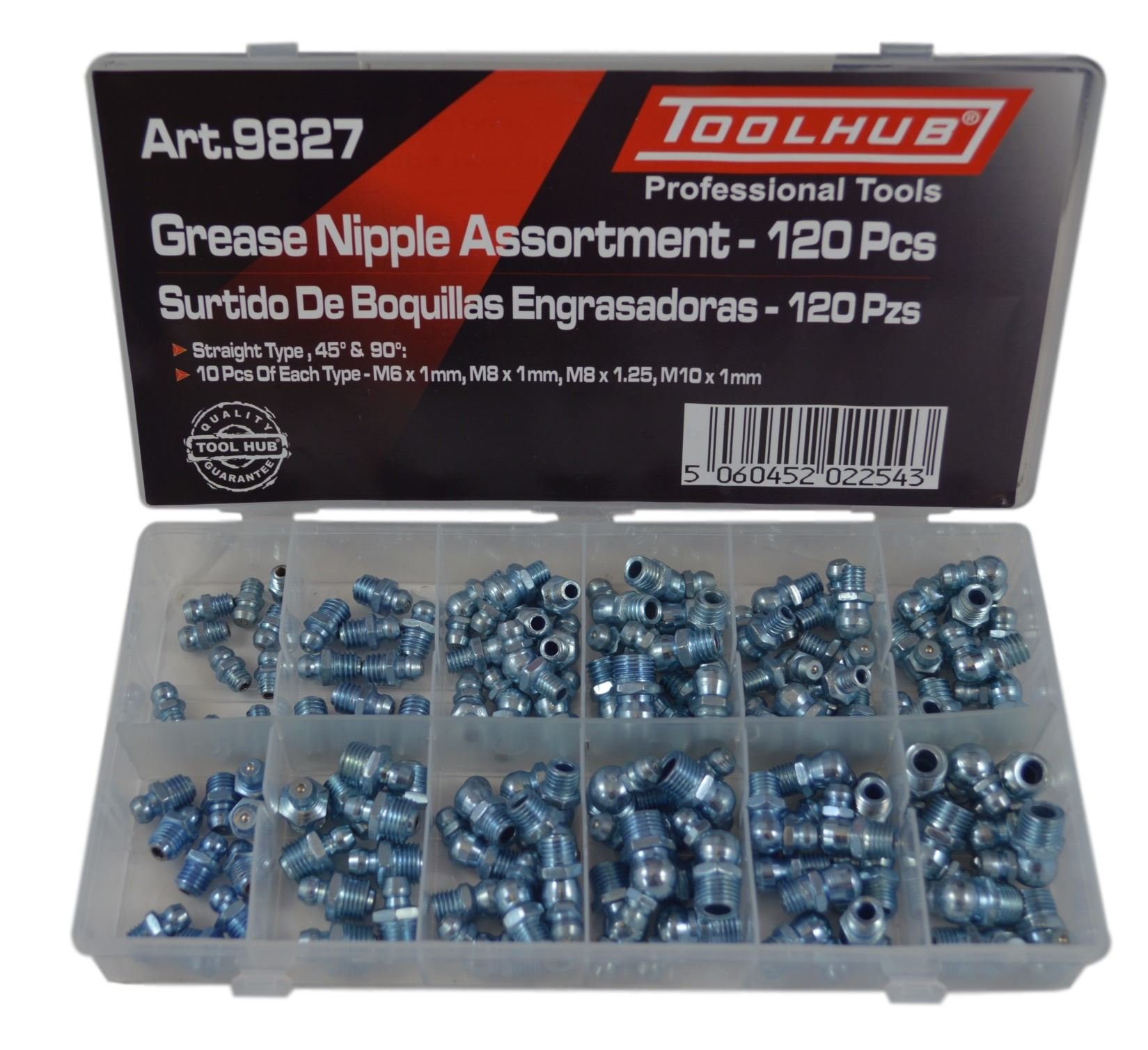 Toolhub Silver Tool Hub 9827 Assorted Box Of Grease Nipples Metric Popular Qty 130 M6 M8 M10'