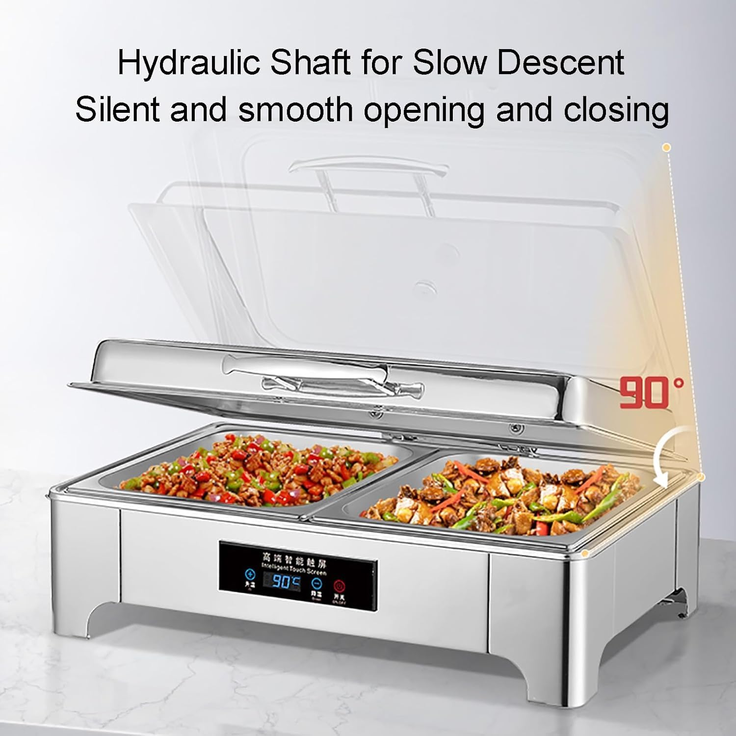 2PC 9L Chafing Dish Elettrico Acciaio Inox, Scaldavivande Elettrico Professionale con Regolazione Intelligente della Temperatura, per Buffet, Feste e Banchetti (1/2PAN)