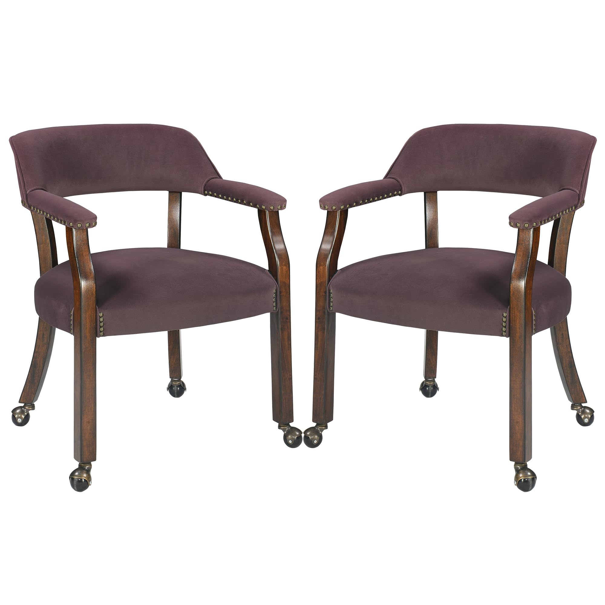 LEEMTORIG Set of 2 Large Dining Chairs with Casters and Arms, Rolling Dining Chairs with Wheels for Elderly, Ergonomic Boss Captains Chair, 26" Dx25.2