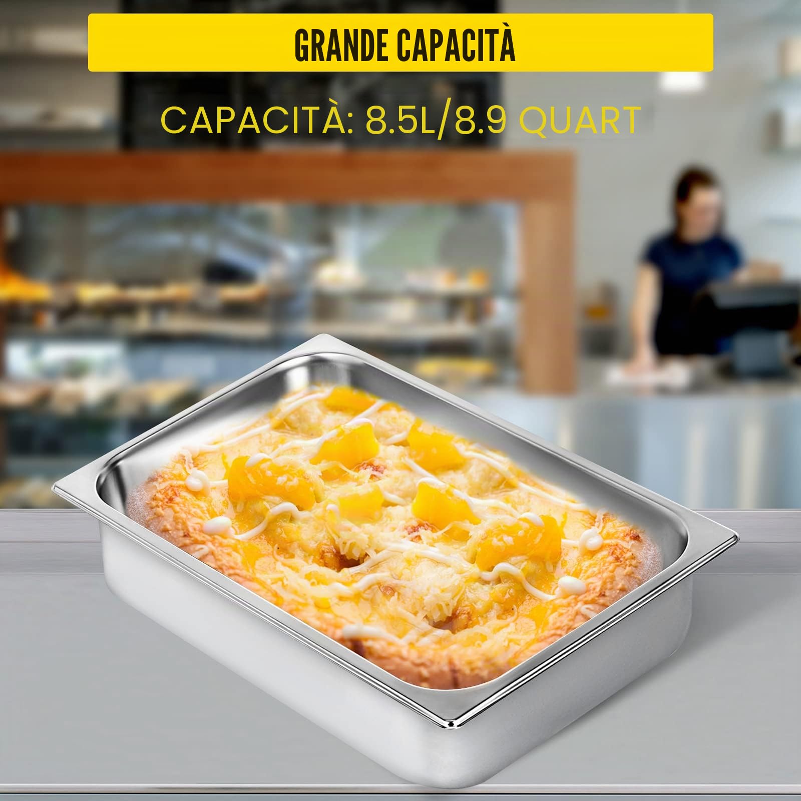 VEVOR Set di 6 piatti da forno in acciaio inox, 8,5 l, spessore 0,8 mm, vassoio levigato rettangolare effetto specchio per alimenti per cucina di ristorante e dolci