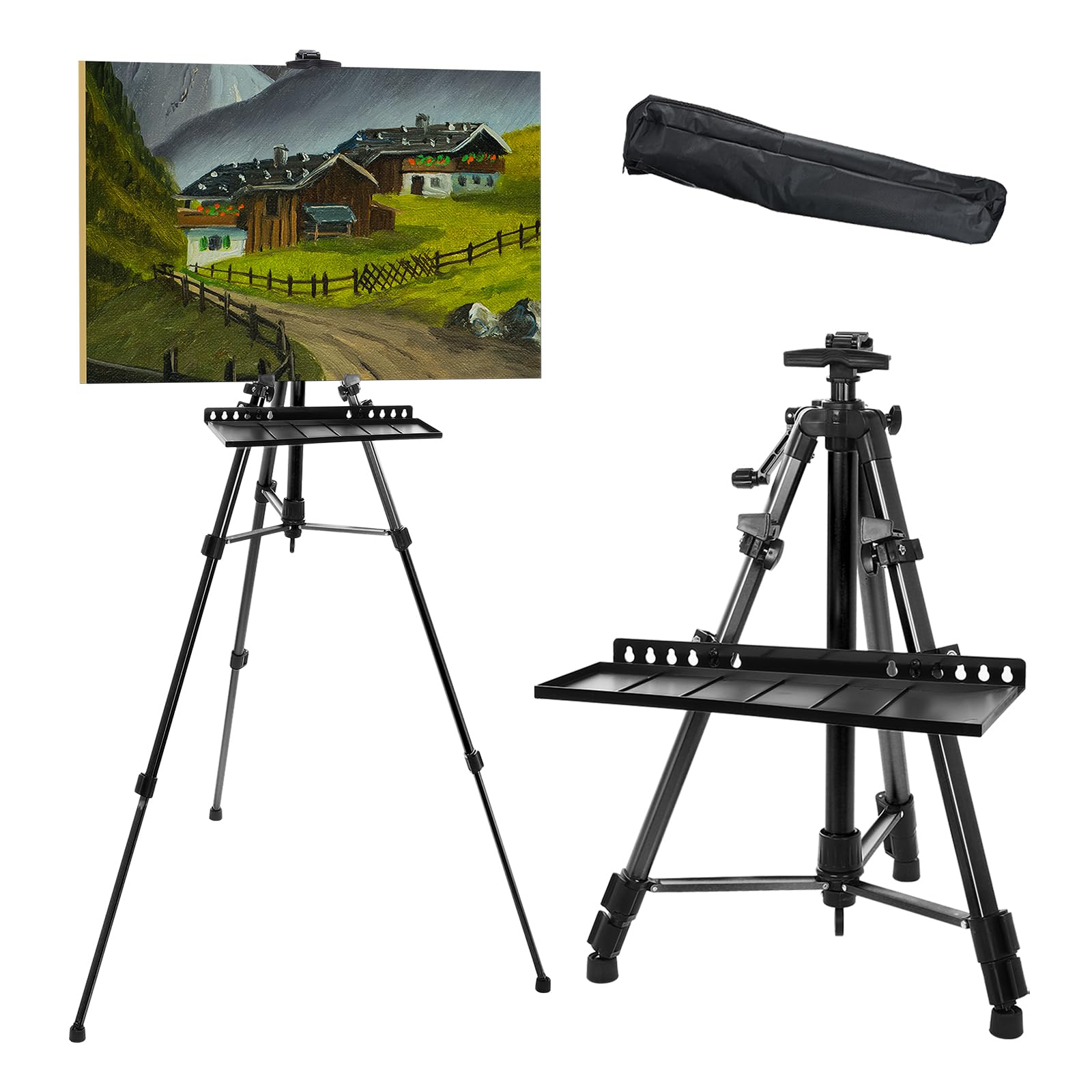 Grands chevalets en métal pour peinture sur toile PATIKIL, trépied affichage portable noir