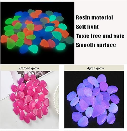 Miniatura 5 de Piedras brillantes moradas que brillan en la oscuridad, piedras luminosas para plantas de decoración de aceras, guijarros de plástico brillantes