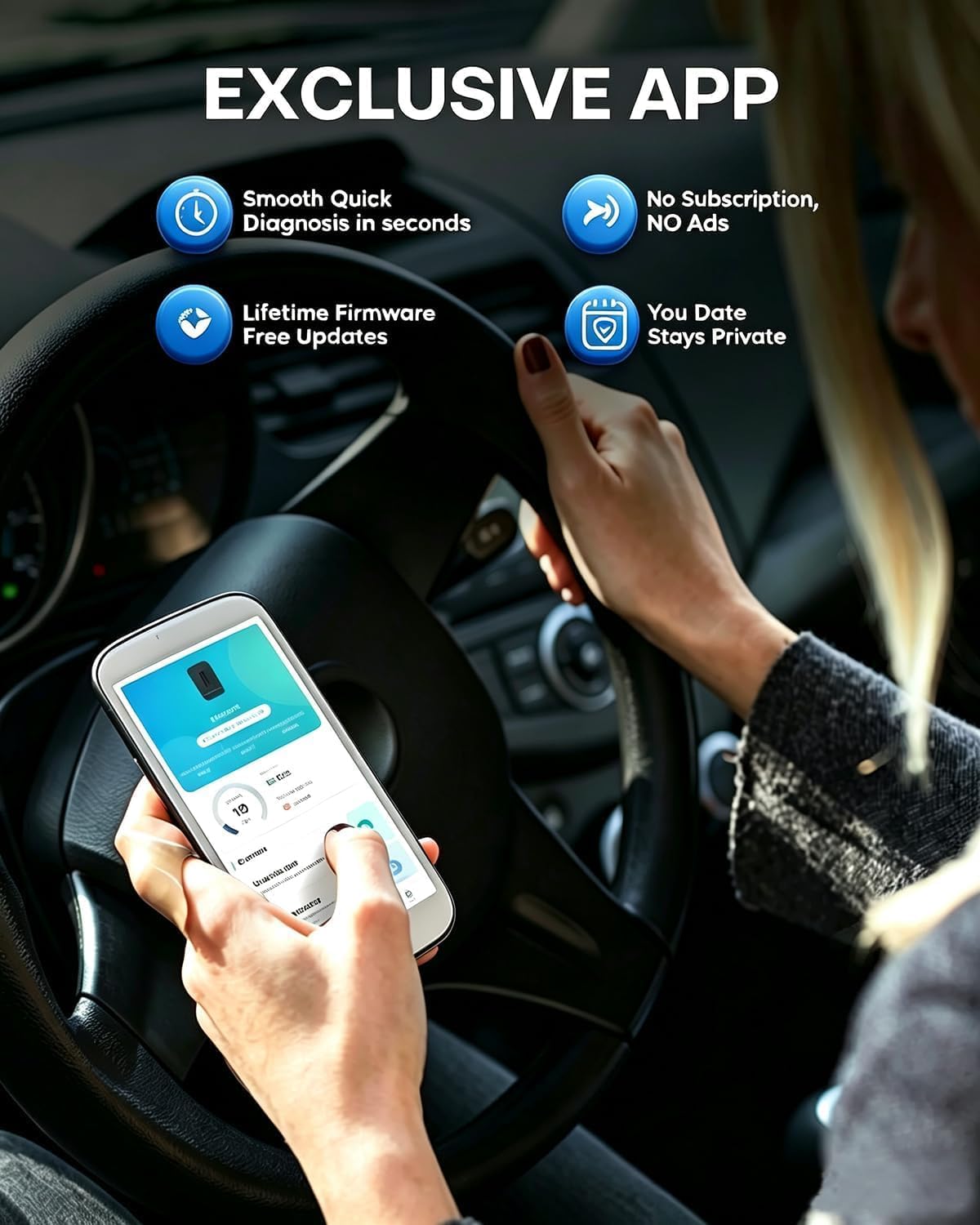 OBD2 Scanner Bluetooth Wireless Car Diagnostic Tool for iPhone & Android