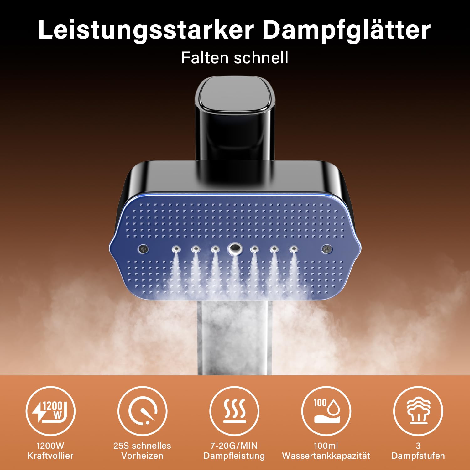 Dampfglätter, 2-in-1 Steamer Dampfglätter, 115-230V Duale Spannung dampfbürste, 1000W Steamer, Tragbarer dampfglätter mit 100ml Wassertank konstante Dampfleistung 18 g/min, Schwarz