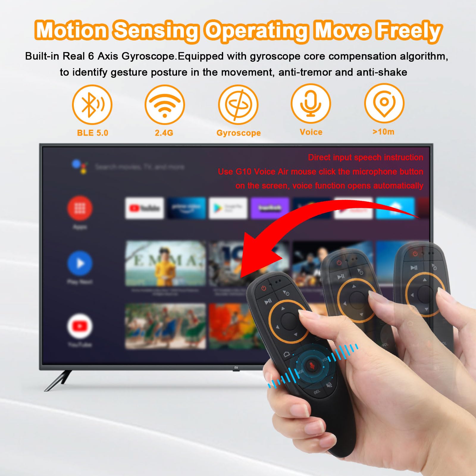 G10S Air Mouse Remote Control, 4-in-1 PC Remote Control with Voice Search, 2.4GHz Bluetooth, 6 Axis Gyroscope, USB, for Android TV Box, Smart TV, Windows PC, HTPC, Laptop — Amazon image 4