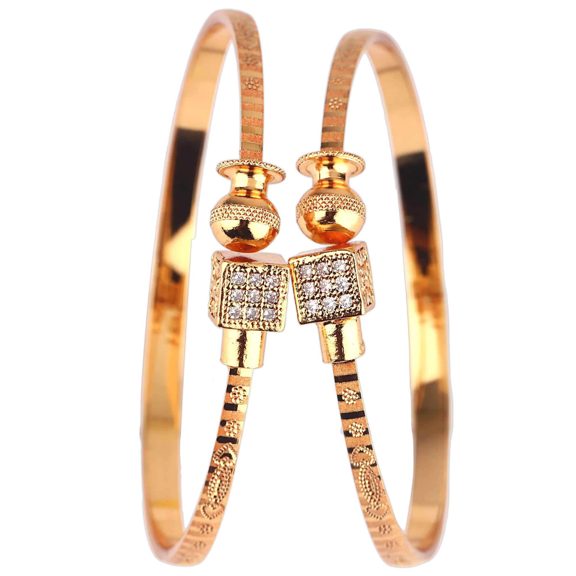 Shining Diva Fashion Set Of 2 Latest Traditional Design 18k Gold Plated Adjustable Bracelet Bangles for Women (Golden)(15251b), Free Size, Metal, No Gemstone