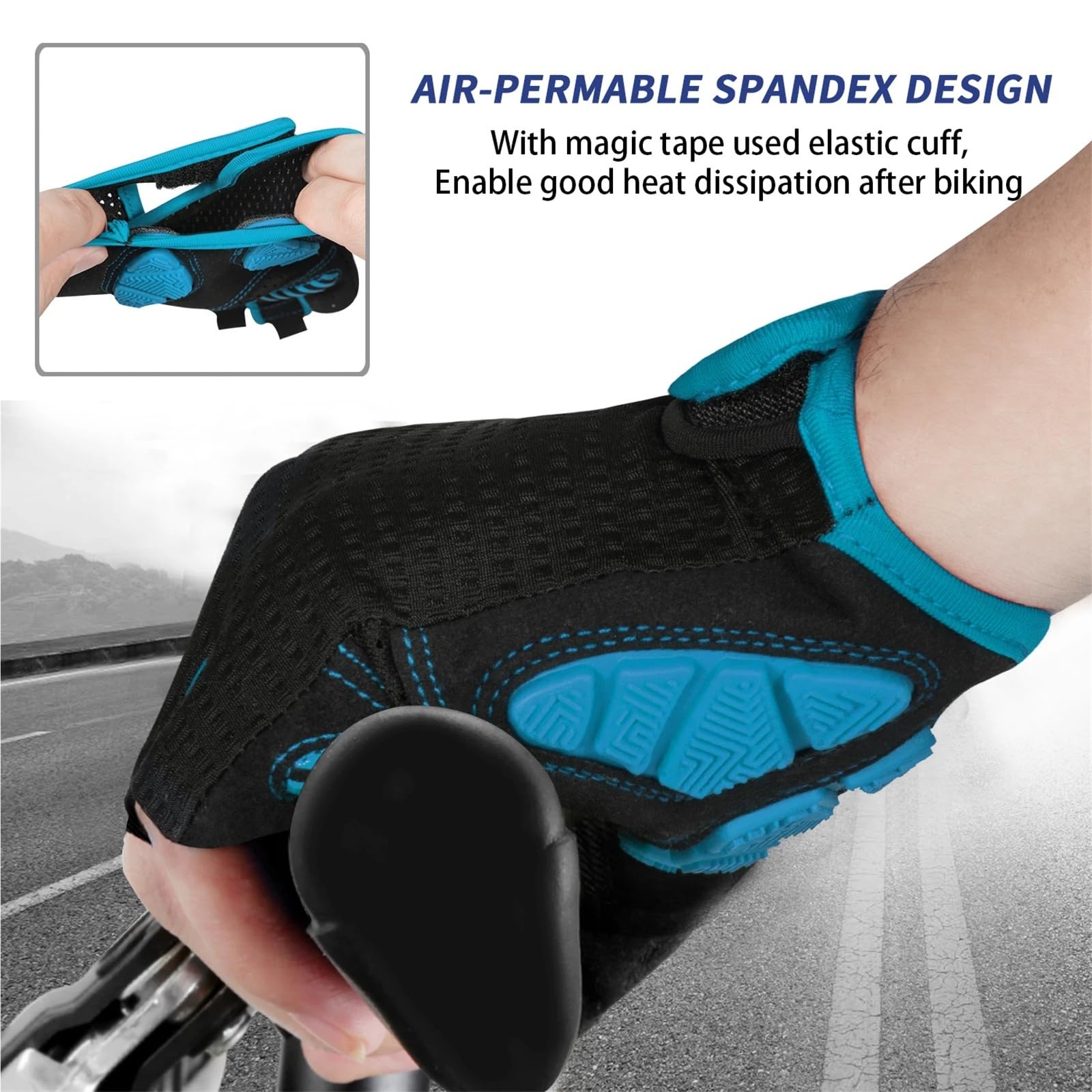 Compatibile con guanti da mountain bike a mezze dita, cuscinetti in gel di silicone da 5 mm, ammortizzanti, antiscivolo, per mountain bike e bici da strada