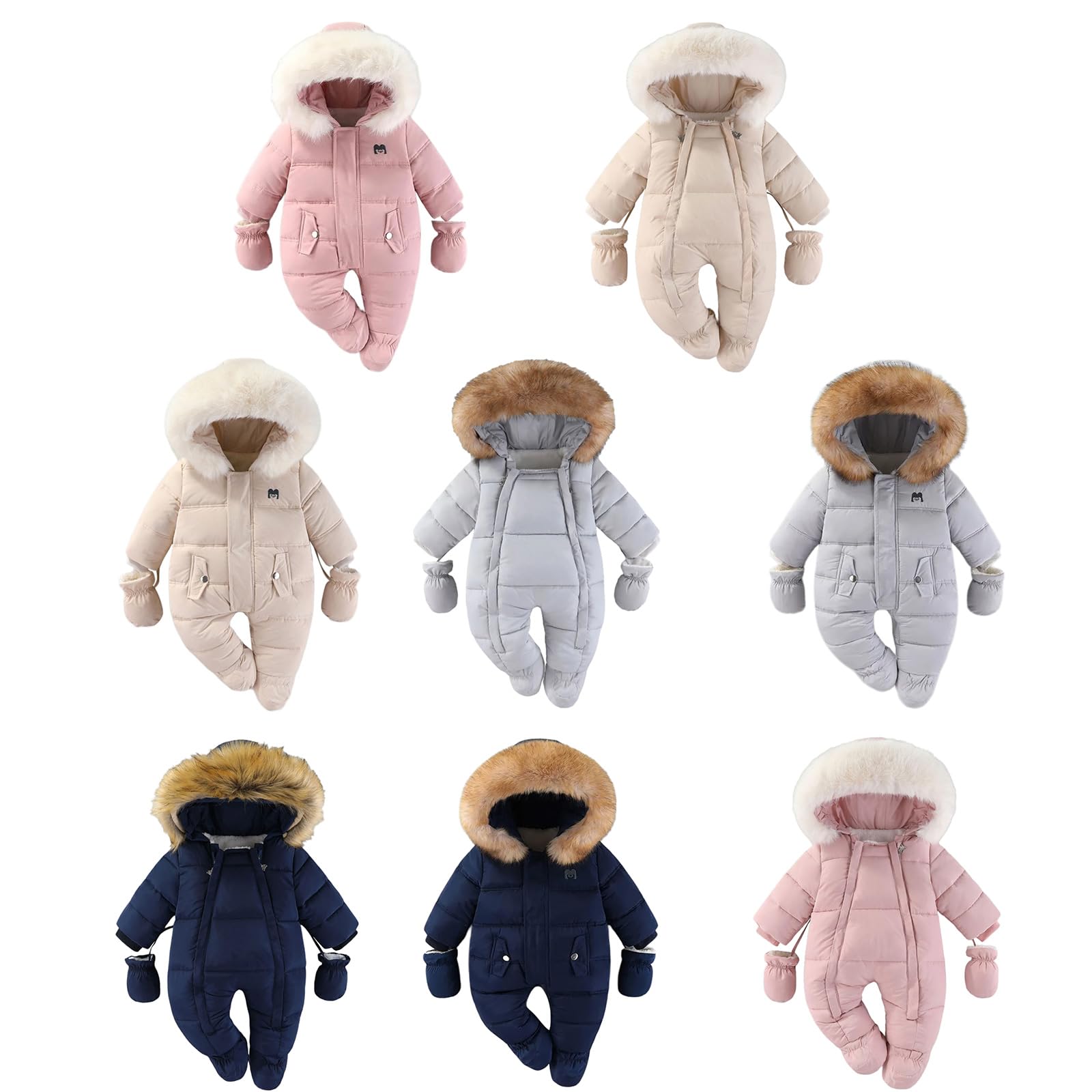 Winter Neugeborene Baby Kleidung Dicker Strampler Langarm Kapuze Overall mit abnehmbaren Handschuhen für 6-24 Monate