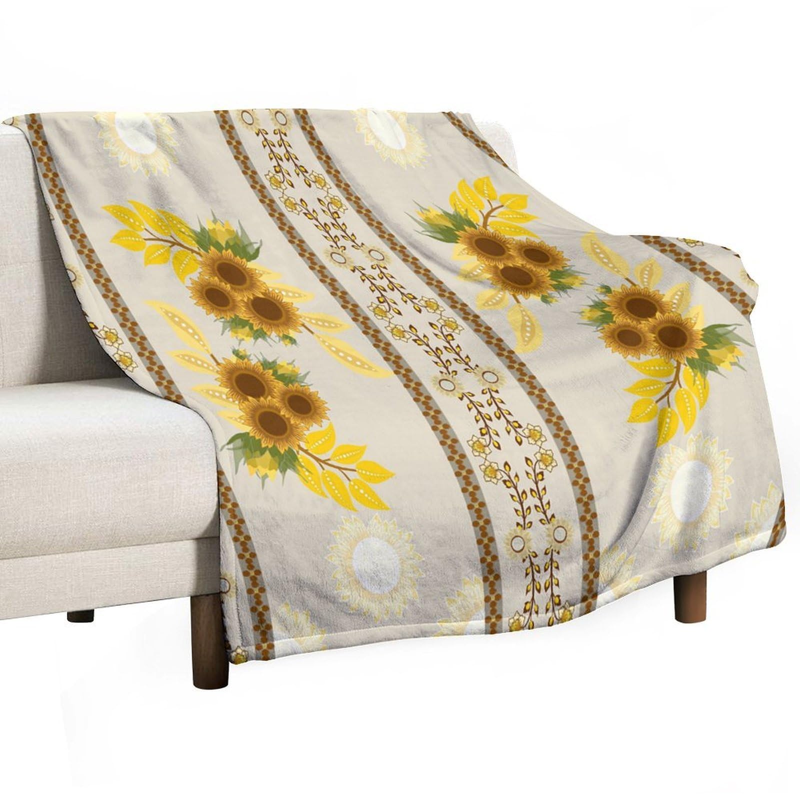 Sunflower Blanket Motif Ethnic Print Striped Ornament Sunflower for Adults Women Men Soft Cozy Warm Plush Fluffy Fuzzy Fleece Blanket Birthday 40"x50"