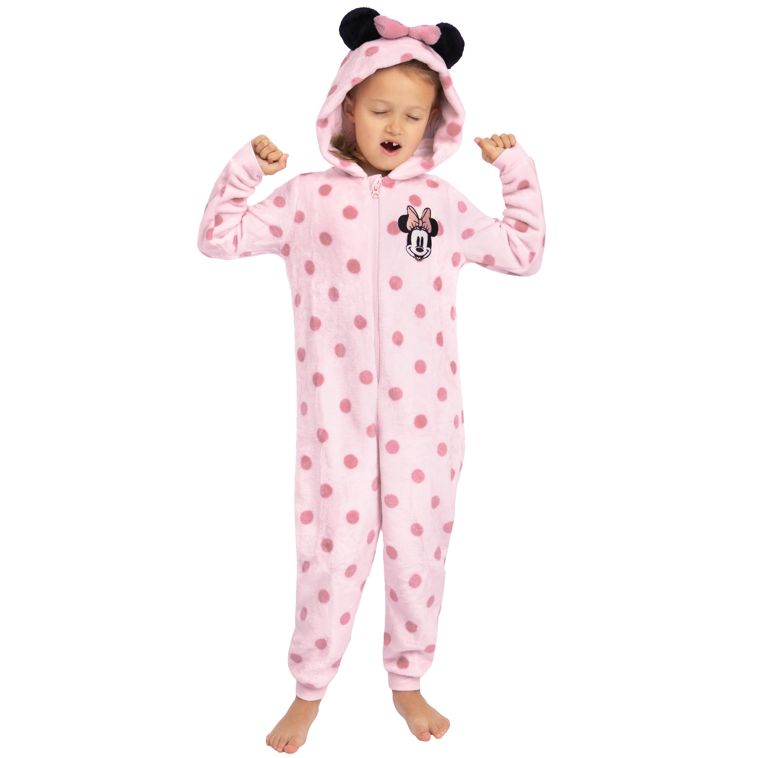 Disney Surpyjama, Surpyjama Fille Minnie Mouse, Pyjama Enfant Fille avec Oreilles 3D Et Nœud, Pyjama Combinaison Enfant en Polaire