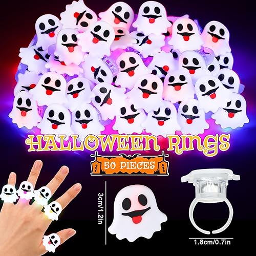 Miniatura 2 de 50 anillos LED intermitentes iluminados con luces de gelatina, coloridos anillos brillantes para fiestas, juegos de clase, premios, Halloween, San