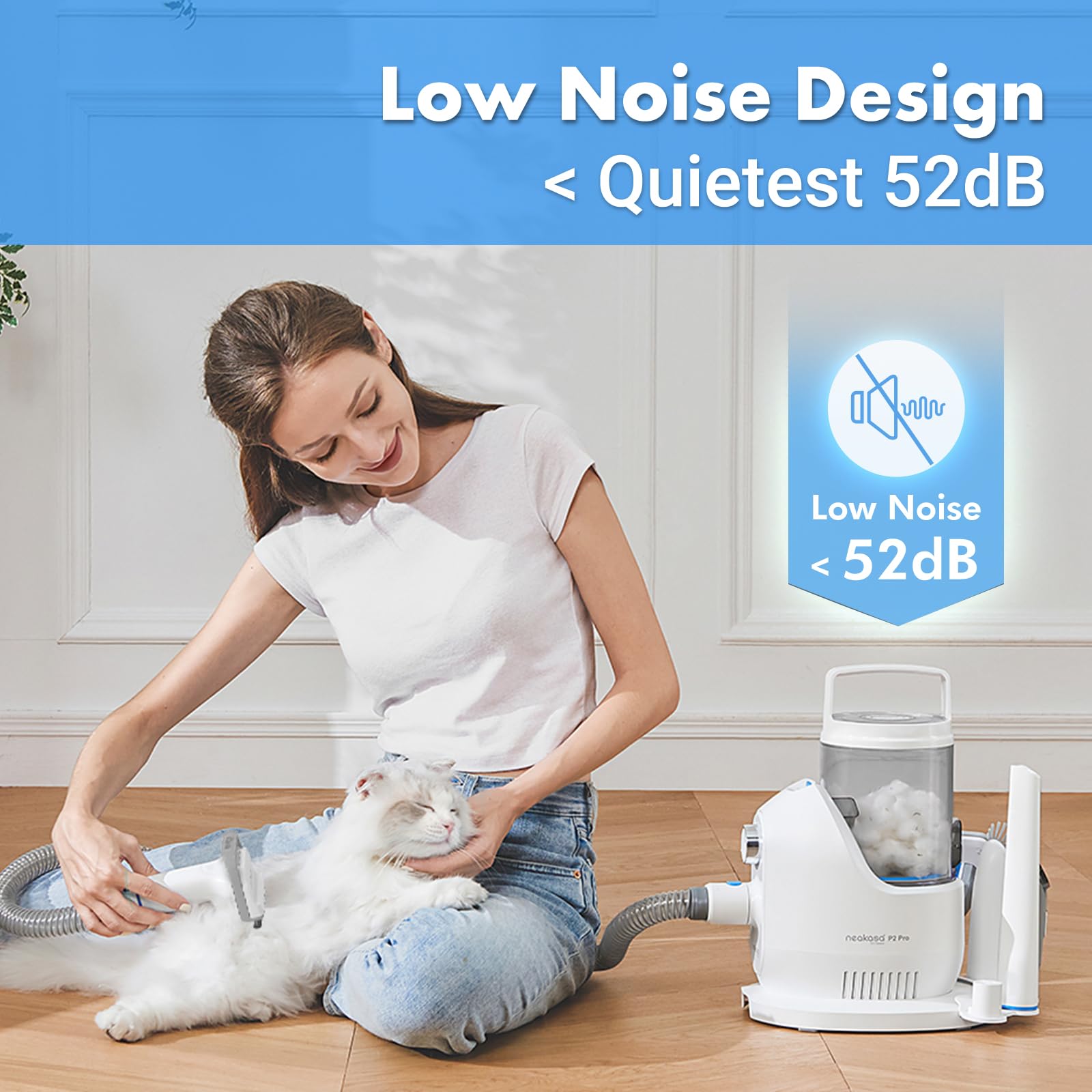 Neakasa P2 Pro Kit per toelettatura e aspirazione a vuoto per animali domestici, nuova generazione Tosatrice per Cani e Gatto Pelo Lungo Professionale (Blu)