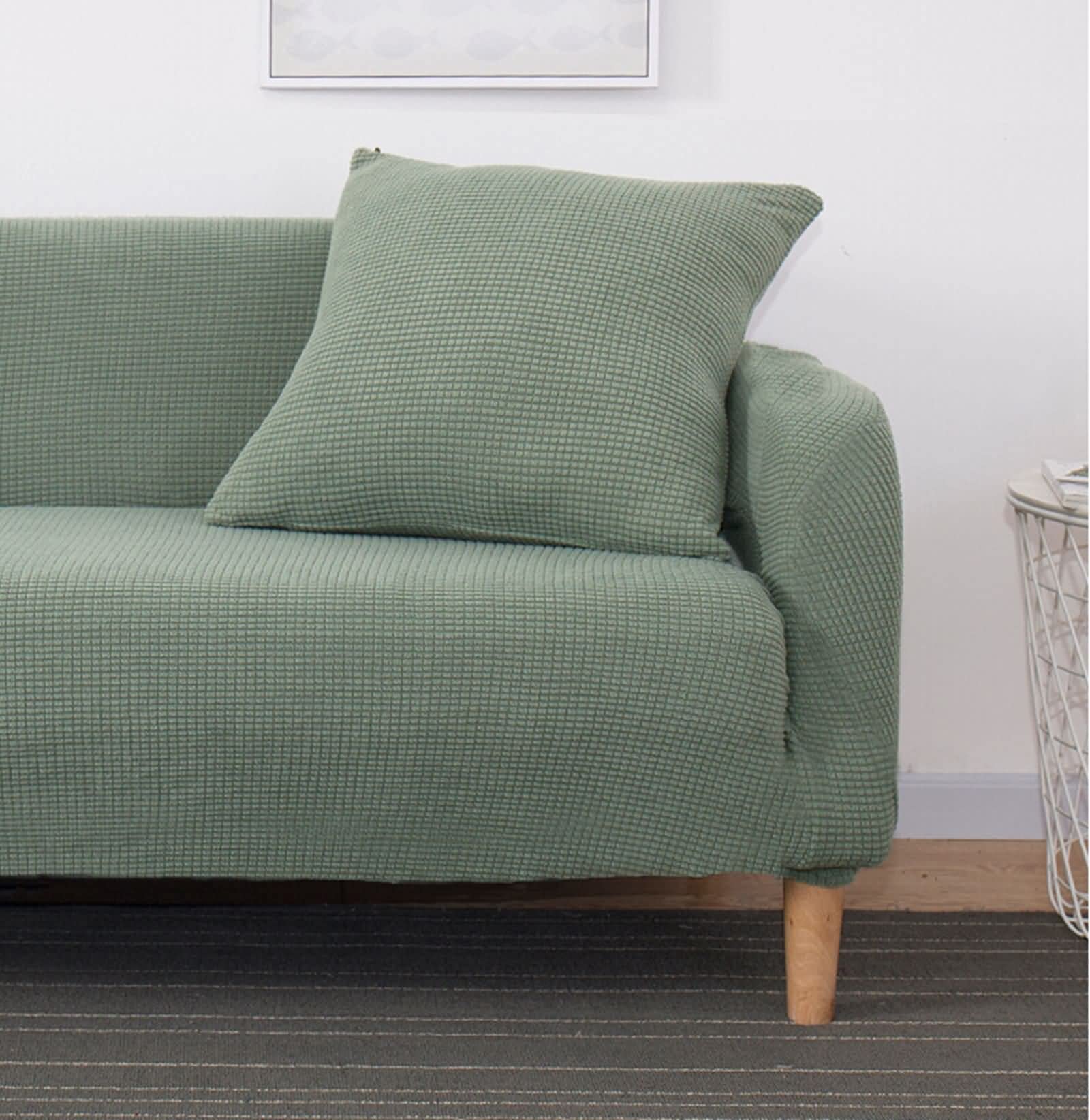 Fodera Divano 3 Posti ANAZOZ - Verde Chiaro Motivo Foglie, Poliestere Elasticizzato, Per Divani 190-230 Cm